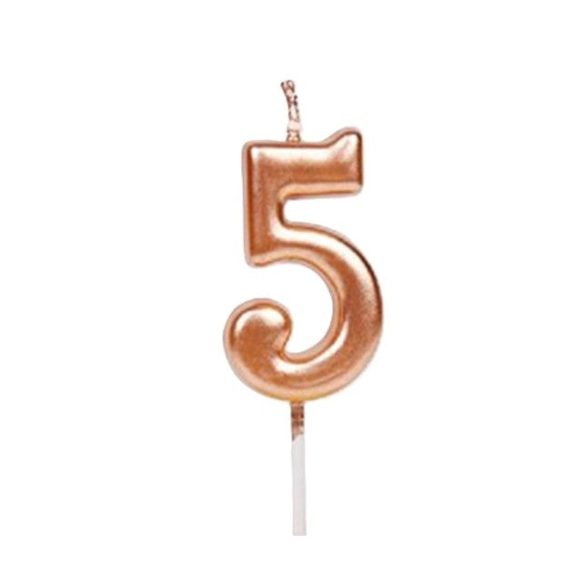 Lumanare de Tort, Model Cifra 5, Party, 4.5 x 2.5 cm, din Parafina, Rose Gold