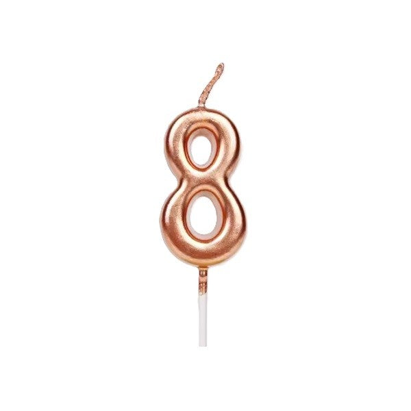 Lumanare de Tort, Model Cifra 8, Party, 4.5 x 2.5 cm, din Parafina, Rose Gold