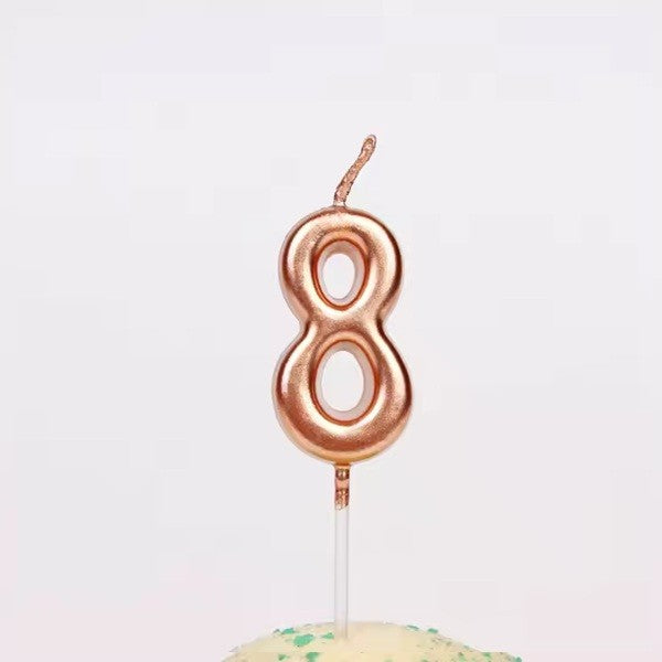 Lumanare de Tort, Model Cifra 8, Party, 4.5 x 2.5 cm, din Parafina, Rose Gold