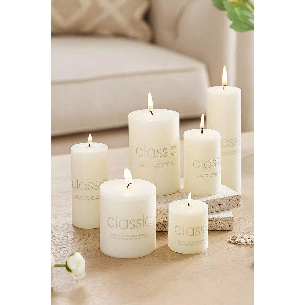 Lumanare Decorativa, Flippy, din Parafina, Cilindrica, Fara Fum si Fara Parfum, 7 x 7 cm, 260 g, Ardere 36h, Ivory Alb
