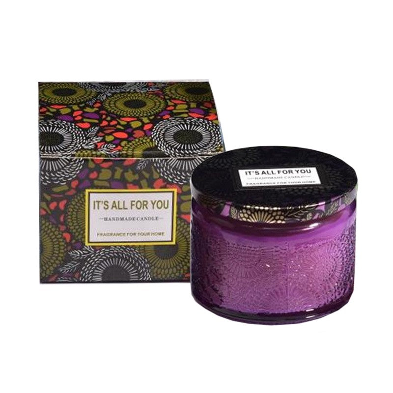 Lumanare Parfumata, Model Borcan, Mov, Aroma de Ceai Alb