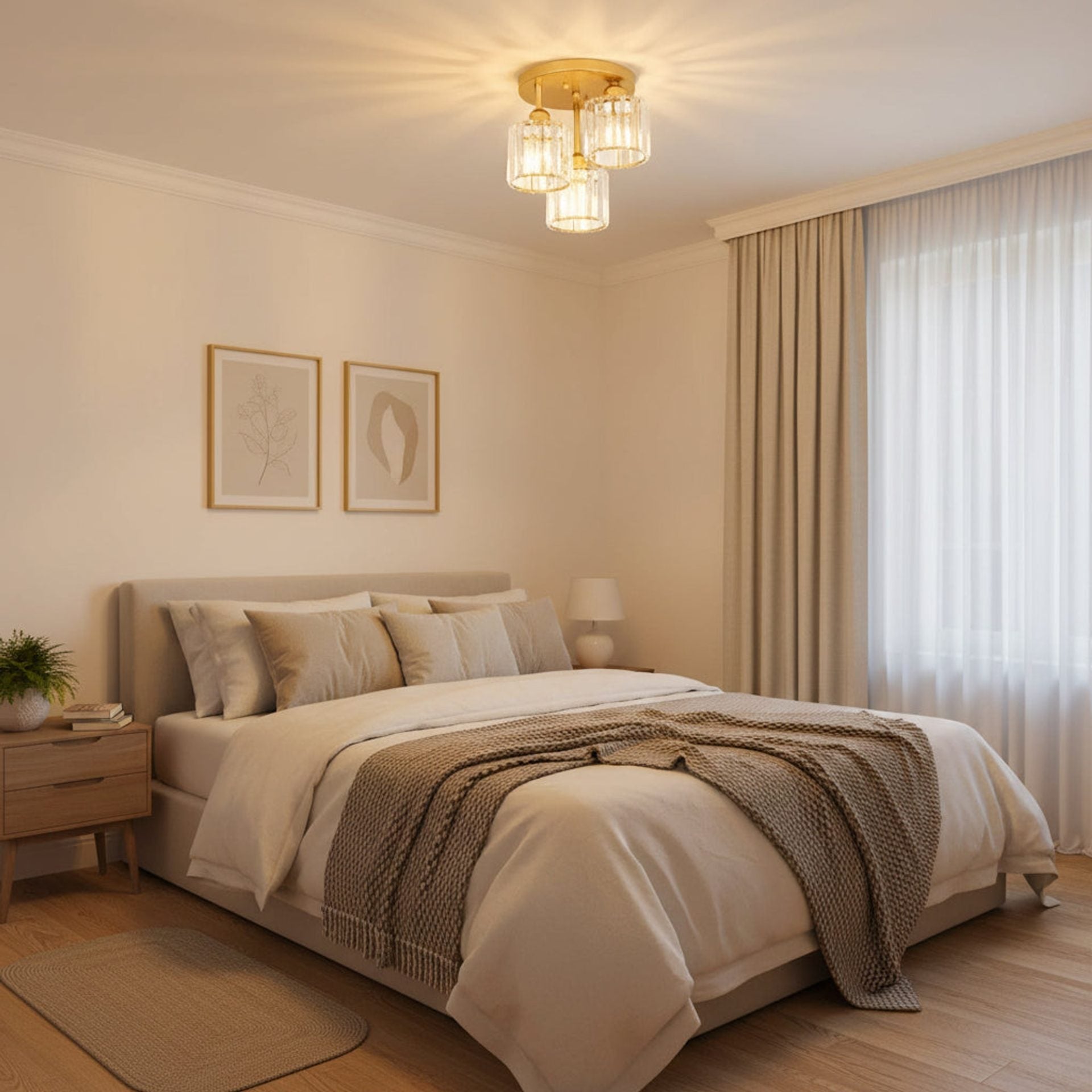 Lustra Clasica SUKAS, 3x E27, Metal si Cristal, Auriu