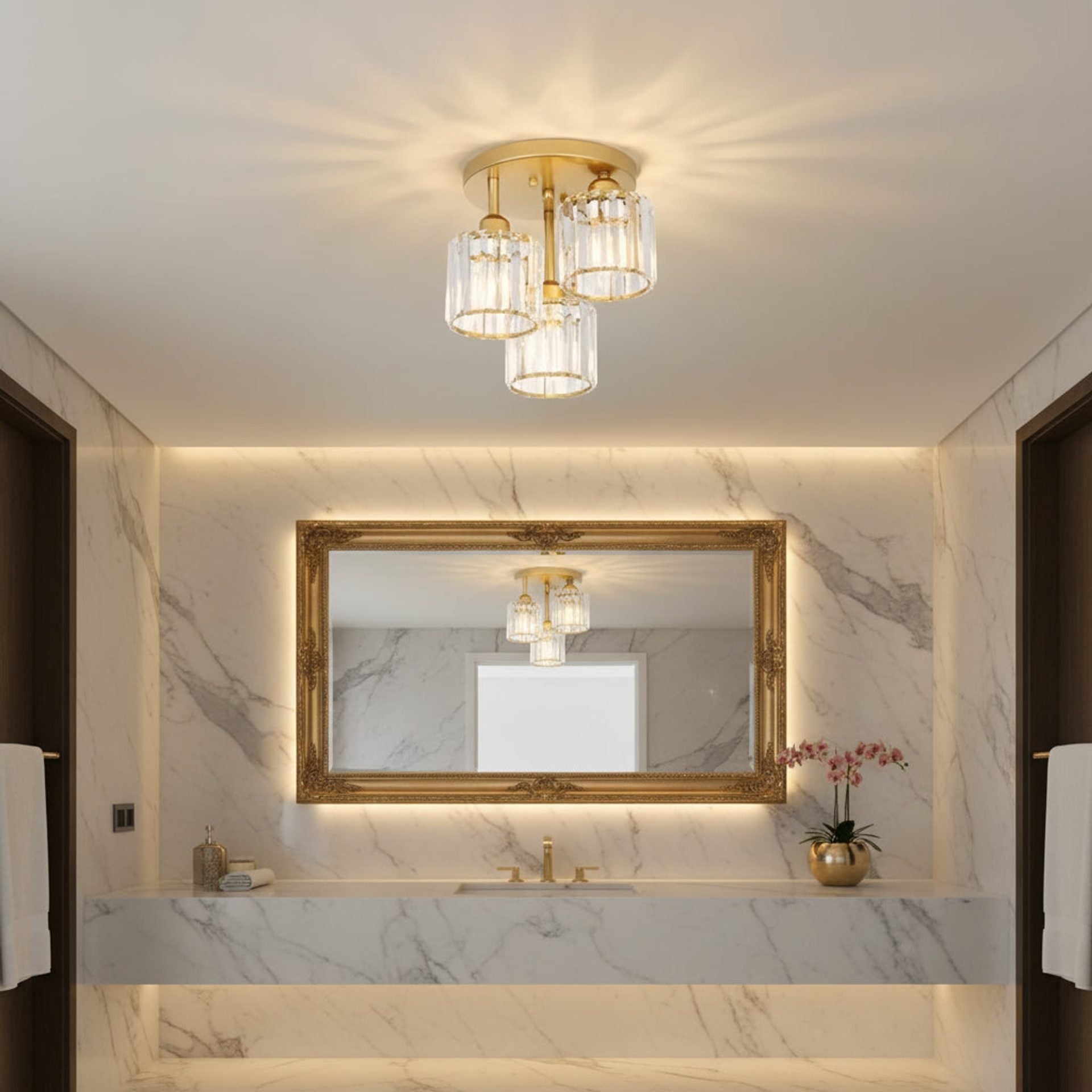 Lustra Clasica SUKAS, 3x E27, Metal si Cristal, Auriu