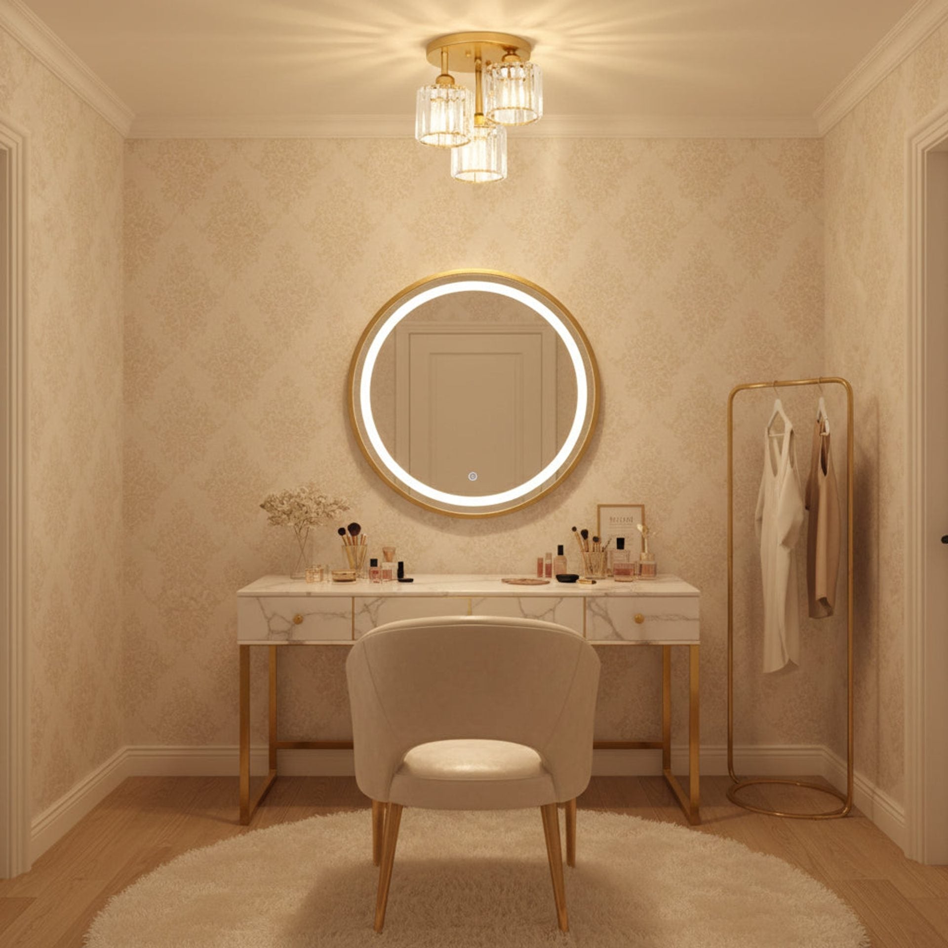 Lustra Clasica SUKAS, 3x E27, Metal si Cristal, Auriu