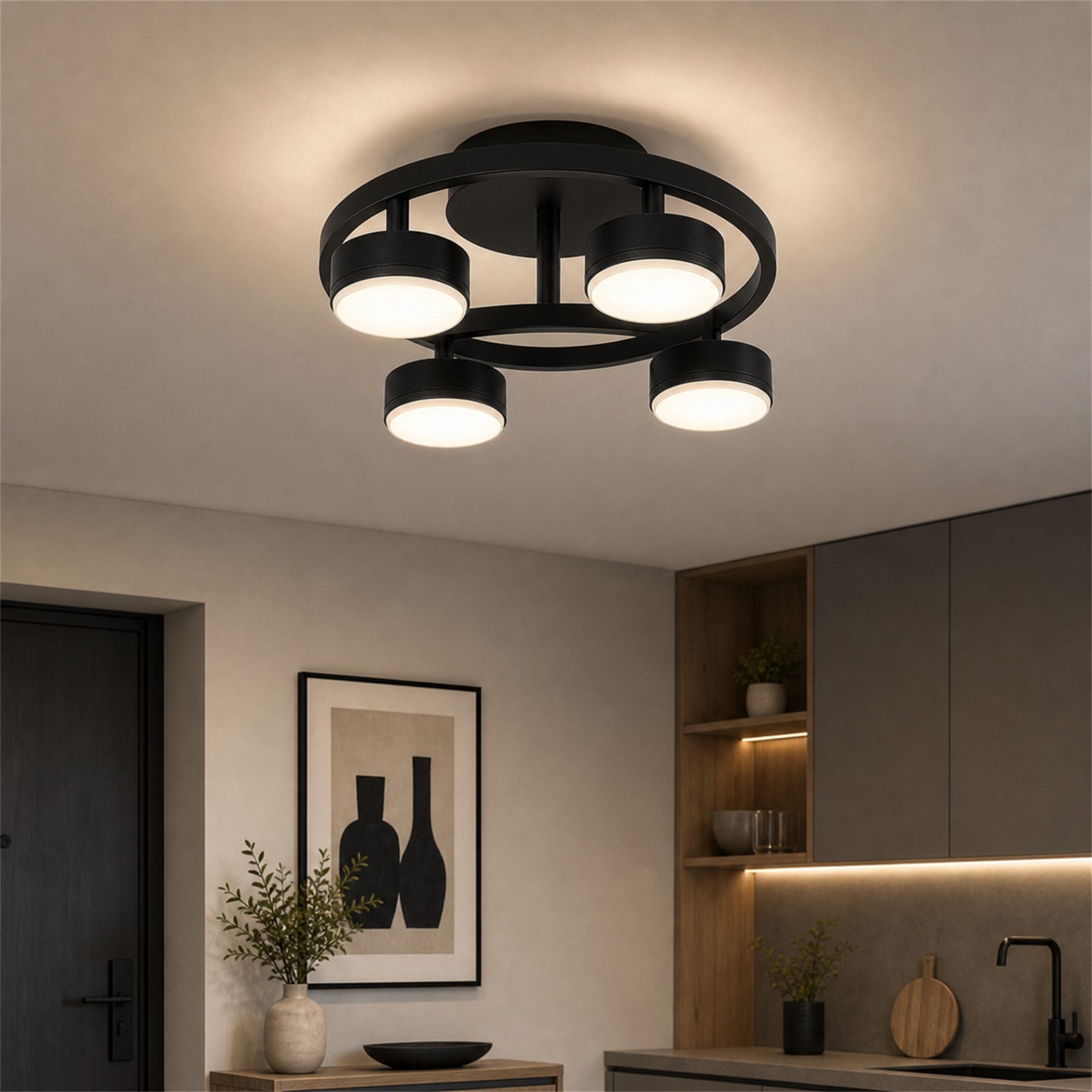 Lustra EPS, 4xGX53, D57cm, Metal si Plastic, Negru