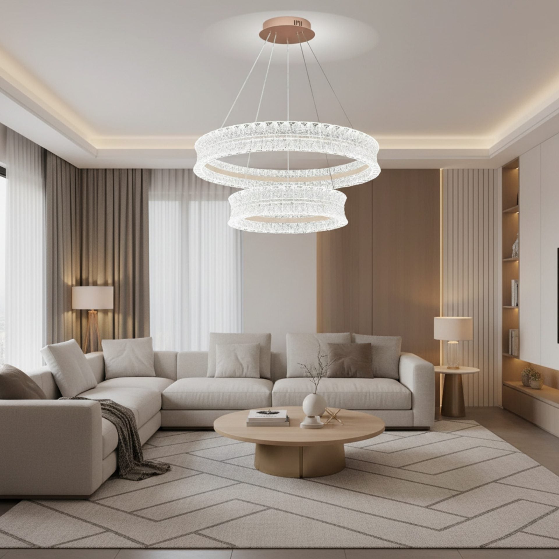 Lustra LED Cristal cu telecomanda, 118W, Lumina Calda/Neutra/Rece, Φ60 cm, Inaltime Reglabila, Metal si Cristal, Auriu