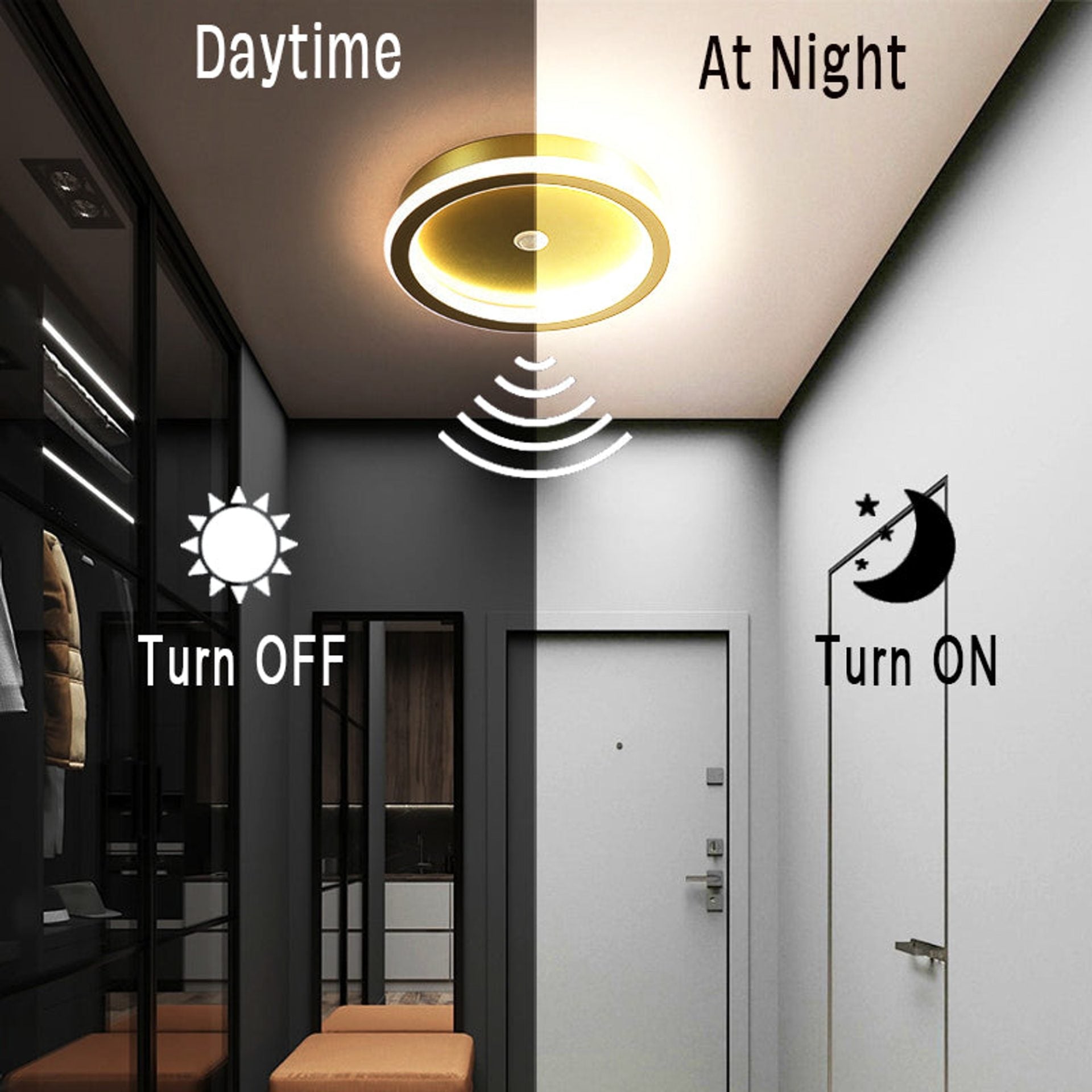 Lustra LED cu Senzor Miscare PS500BK, 28W, lumina Rece/Calda/Neutra, Negru