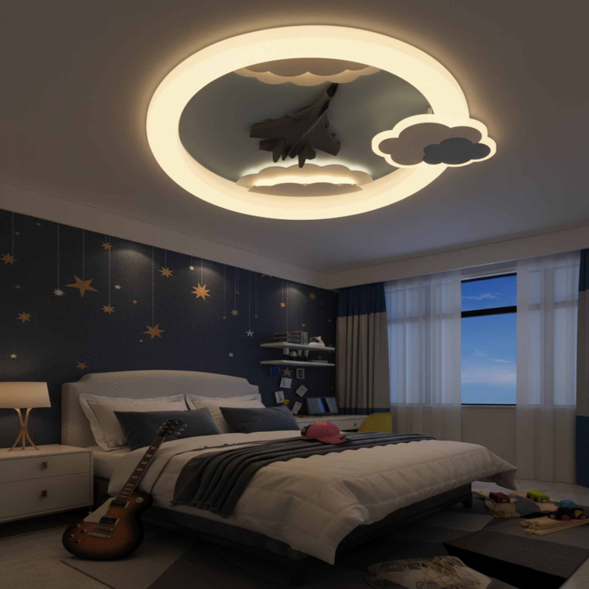 Lustra LED cu telecomanda 72W, Diametru 50cm, lumina Rece/Calda/Neutra, Albastru
