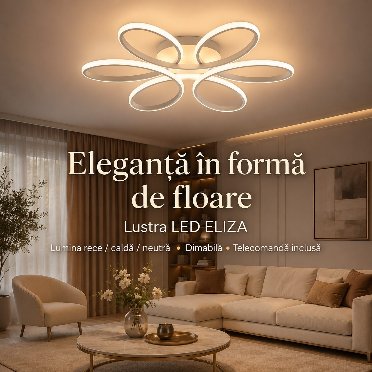 Lustra LED cu telecomanda ELIZA, 63W, lumina Rece/Calda/Neutra, Dimabila, Alb
