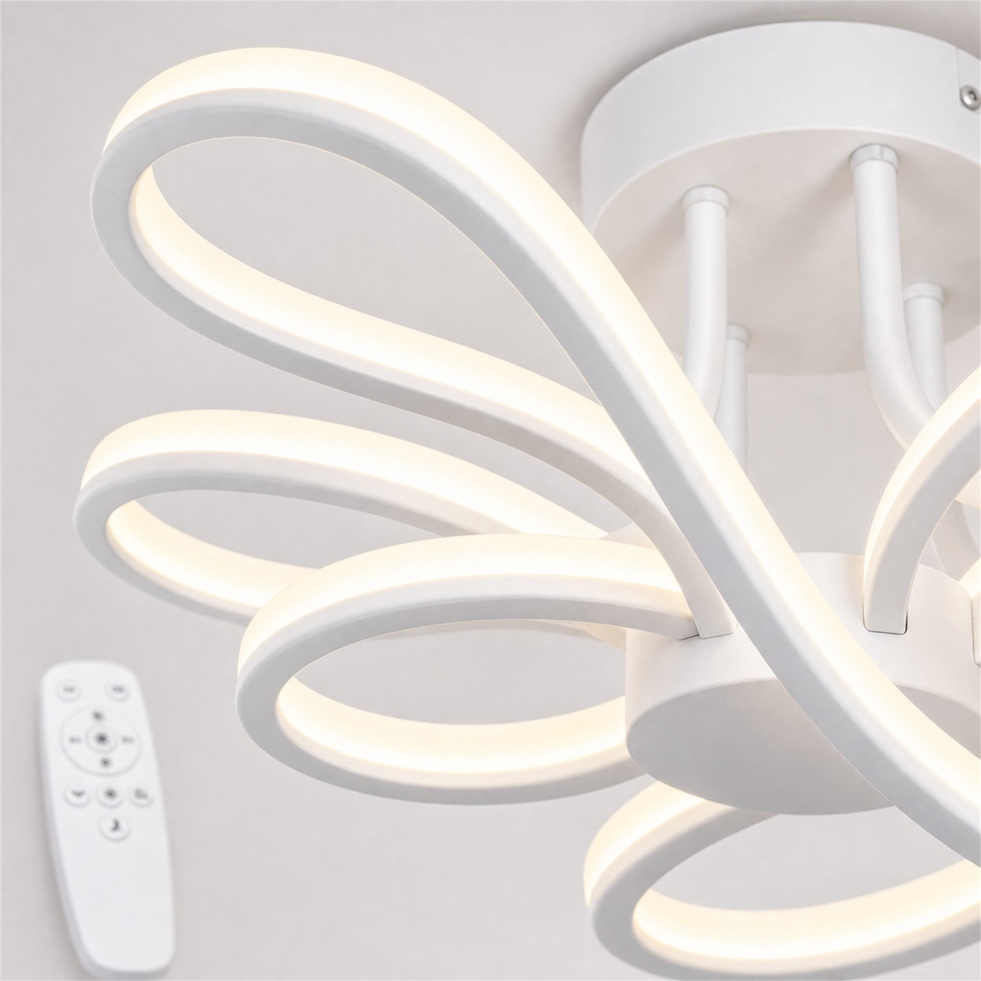 Lustra LED cu telecomanda IBANE, 8 surse, 3000K/4000K/6000K, 128W, Metal si Silicon, Alb