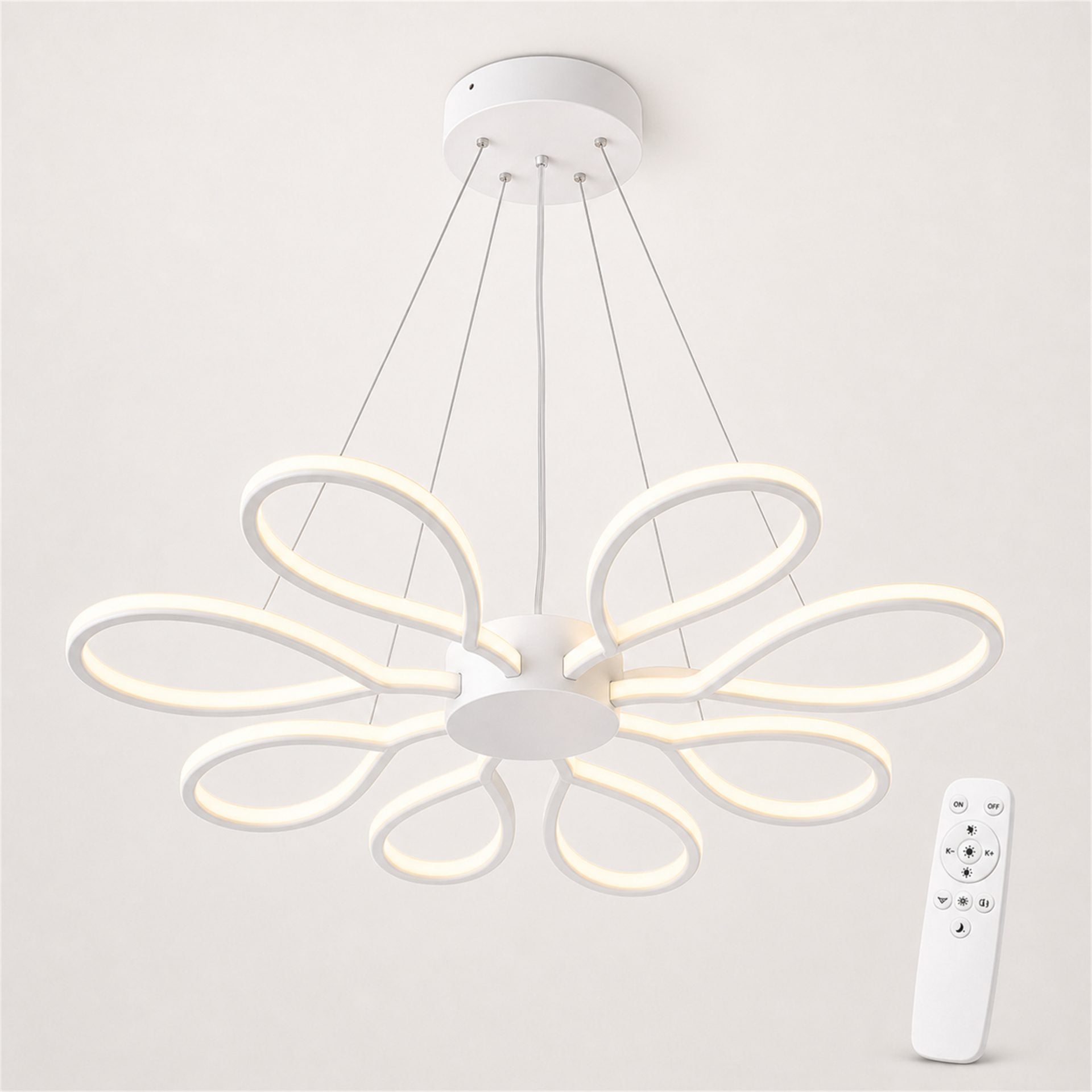 Lustra LED cu telecomanda IBANE, 8 surse, 3000K/4000K/6000K, 128W, Metal si Silicon, Alb