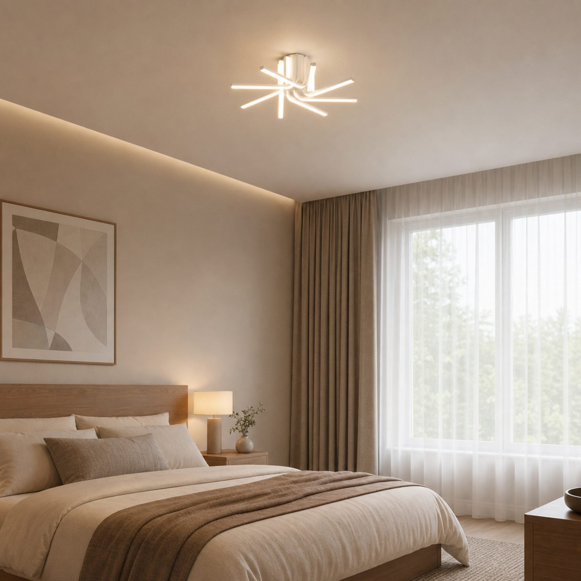 Lustra LED cu telecomanda IBANE, 8 surse, 3000K/4000K/6000K, 128W, Metal si Silicon, Alb