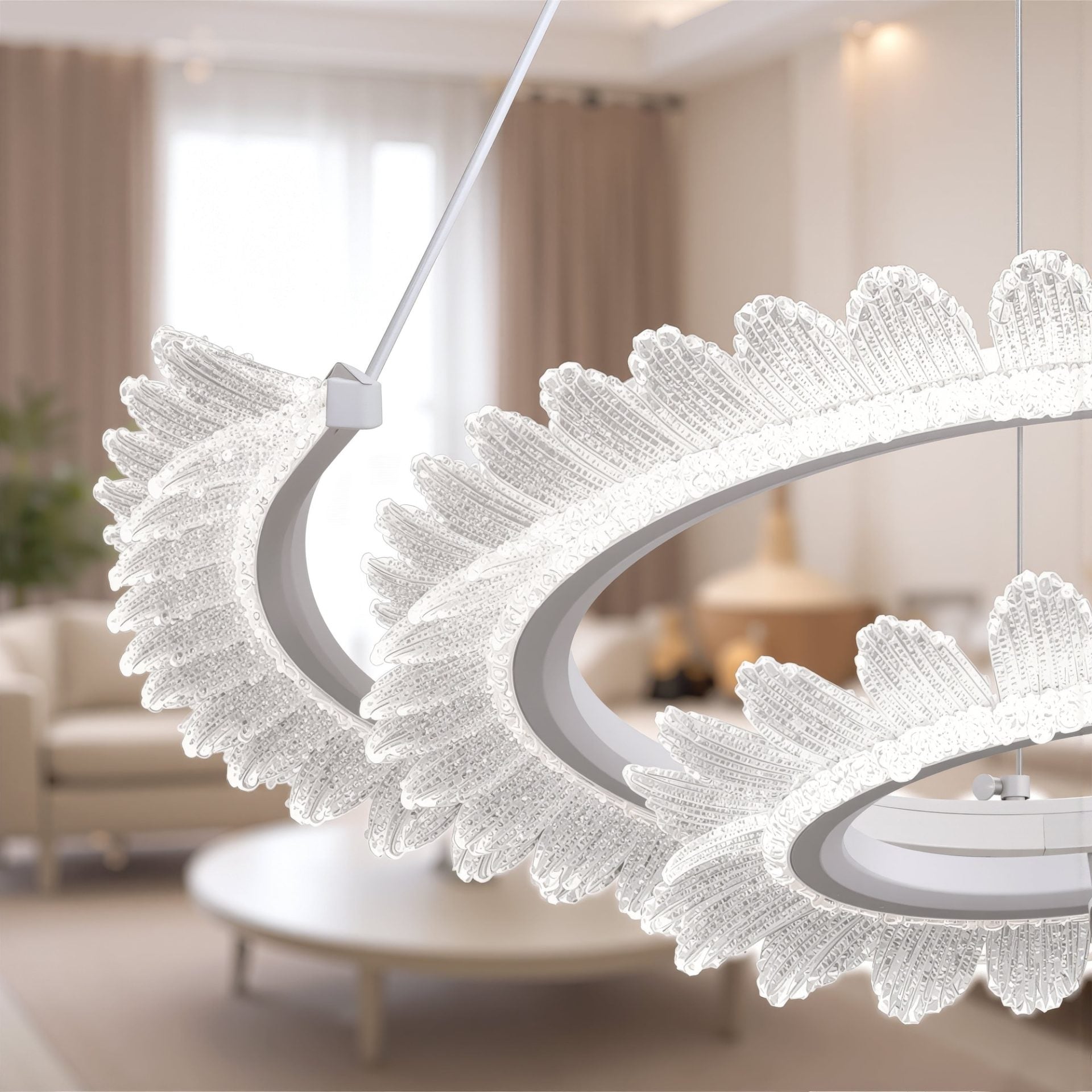 Lustra LED cu Telecomanda LT188WH, Cristal si Metal, 40W, Dimabila, Inaltime Reglabila, Lumina Rece/Calda/Neutra, Iluminat Luxos