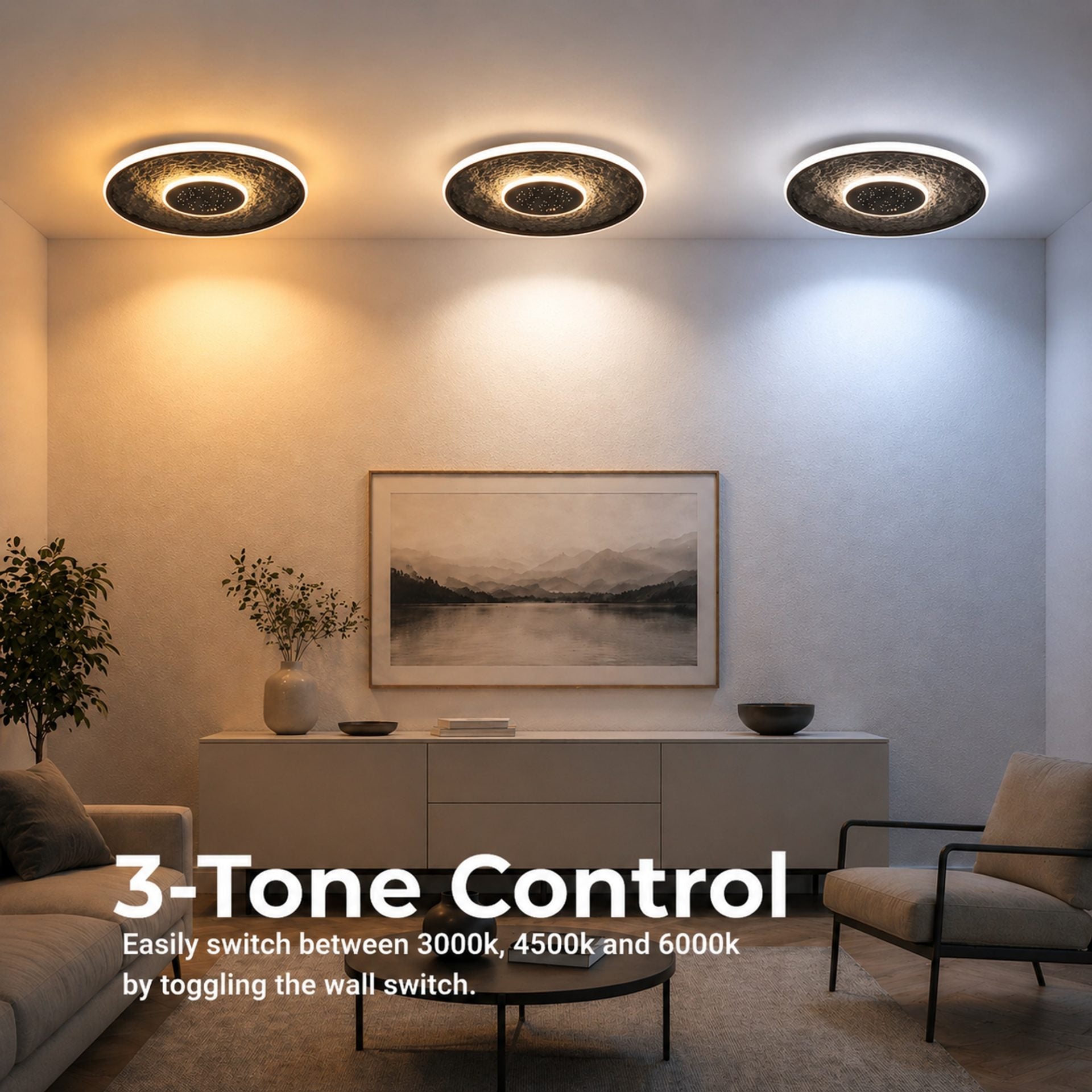 Lustra LED cu telecomanda LT656BK, 3000/4000/6000K, Ø40.5,46W, Negru