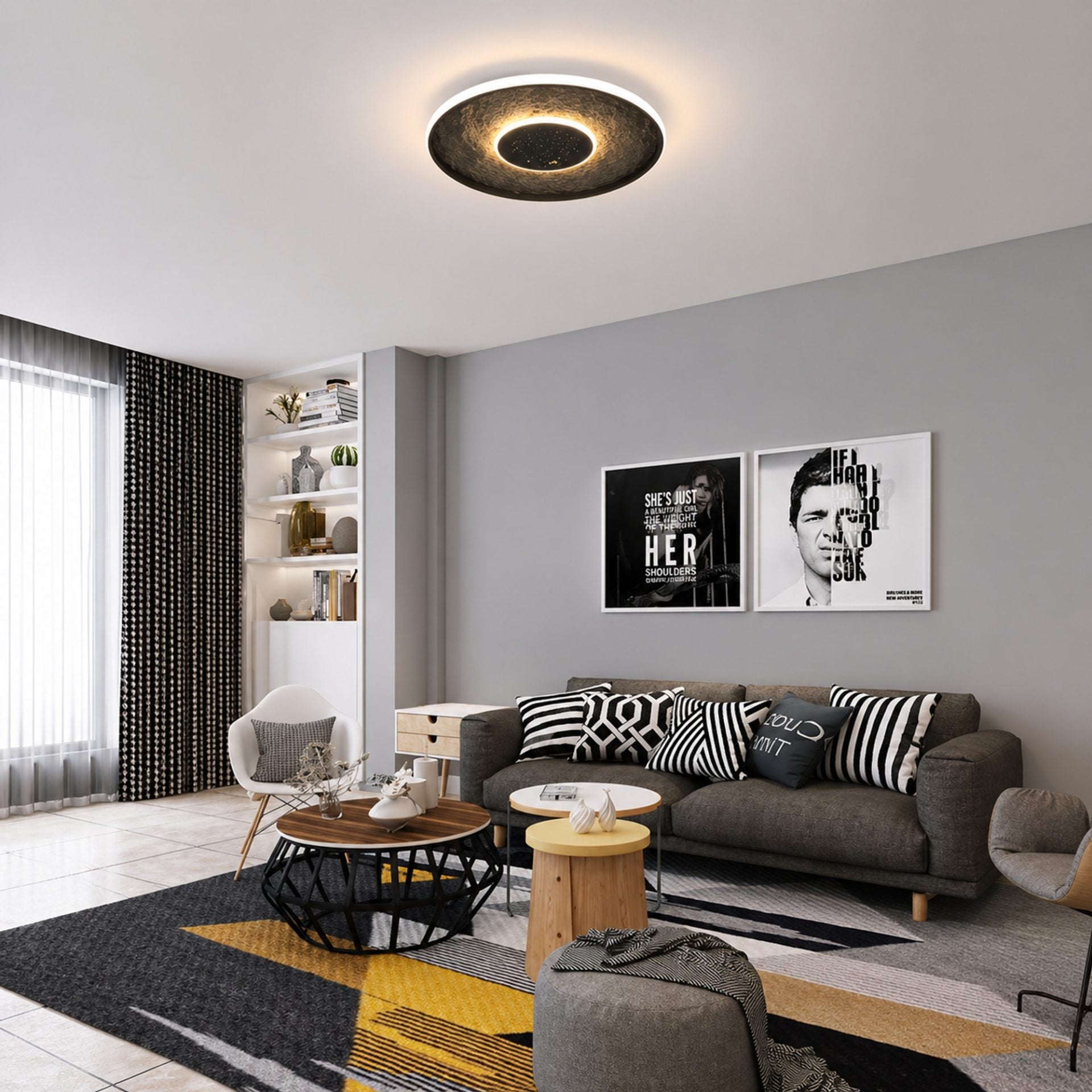 Lustra LED cu telecomanda LT656BK, 3000/4000/6000K, Ø40.5,46W, Negru