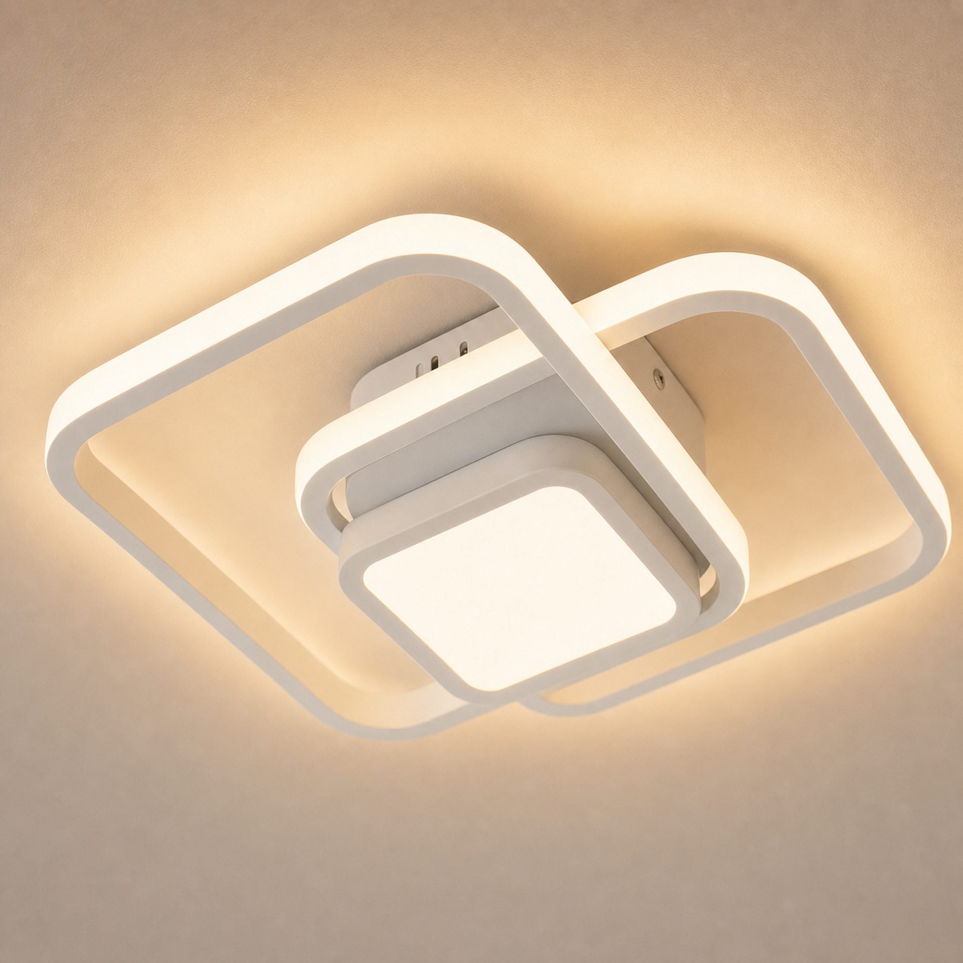 Lustra LED Moderna DUOFORM, 21W, Design Geometric cu 3 Patrate, Lumina Calda/Neutra/Rece, Alb