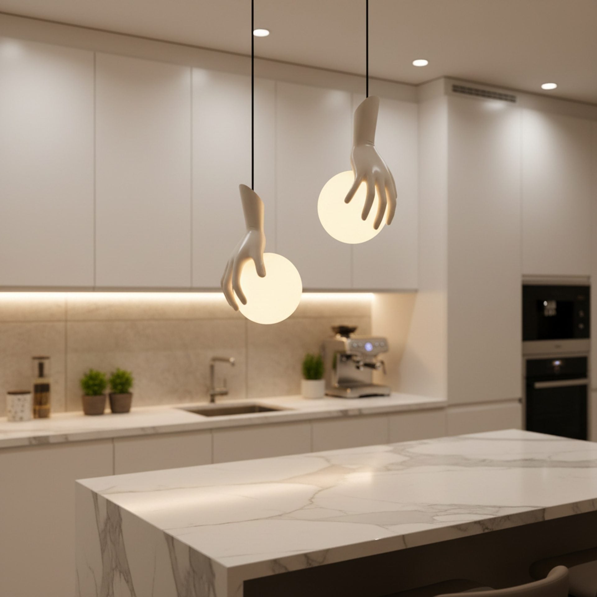Lustra LED MANOS, 13x120cm, 1xE27, Sticla si Resina, Alb