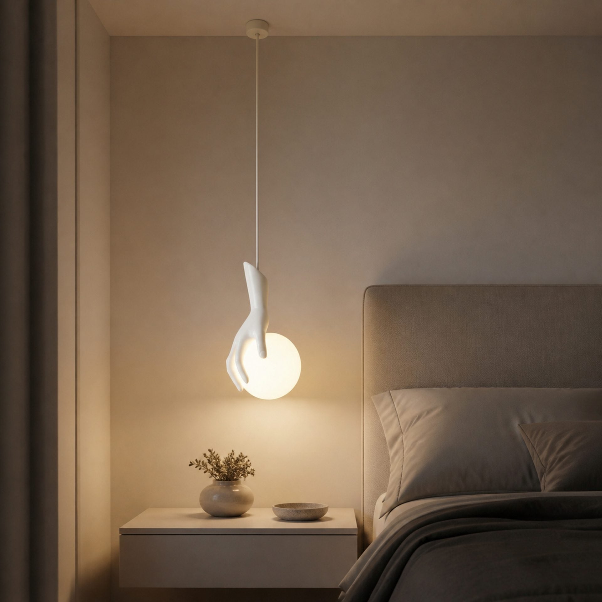Lustra LED MANOS, 13x120cm, 1xE27, Sticla si Resina, Alb