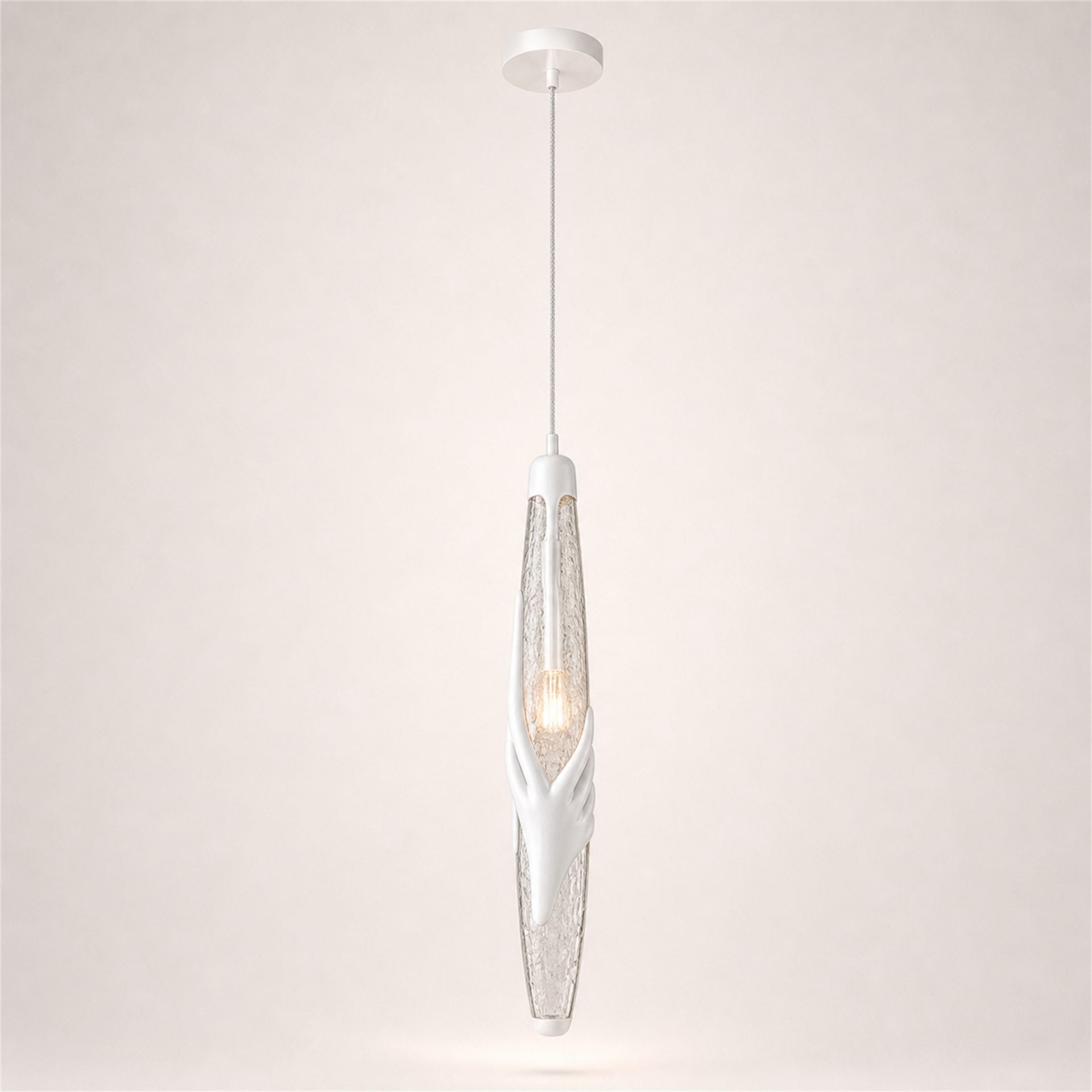 Lustra LED MANOS, 13x120cm, 1xE27, Sticla si Resina, Alb
