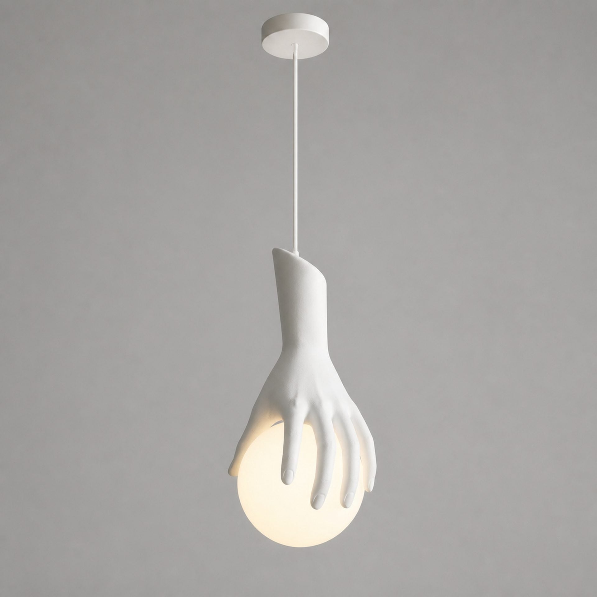 Lustra LED MANOS, 13x120cm, 1xE27, Sticla si Resina, Alb