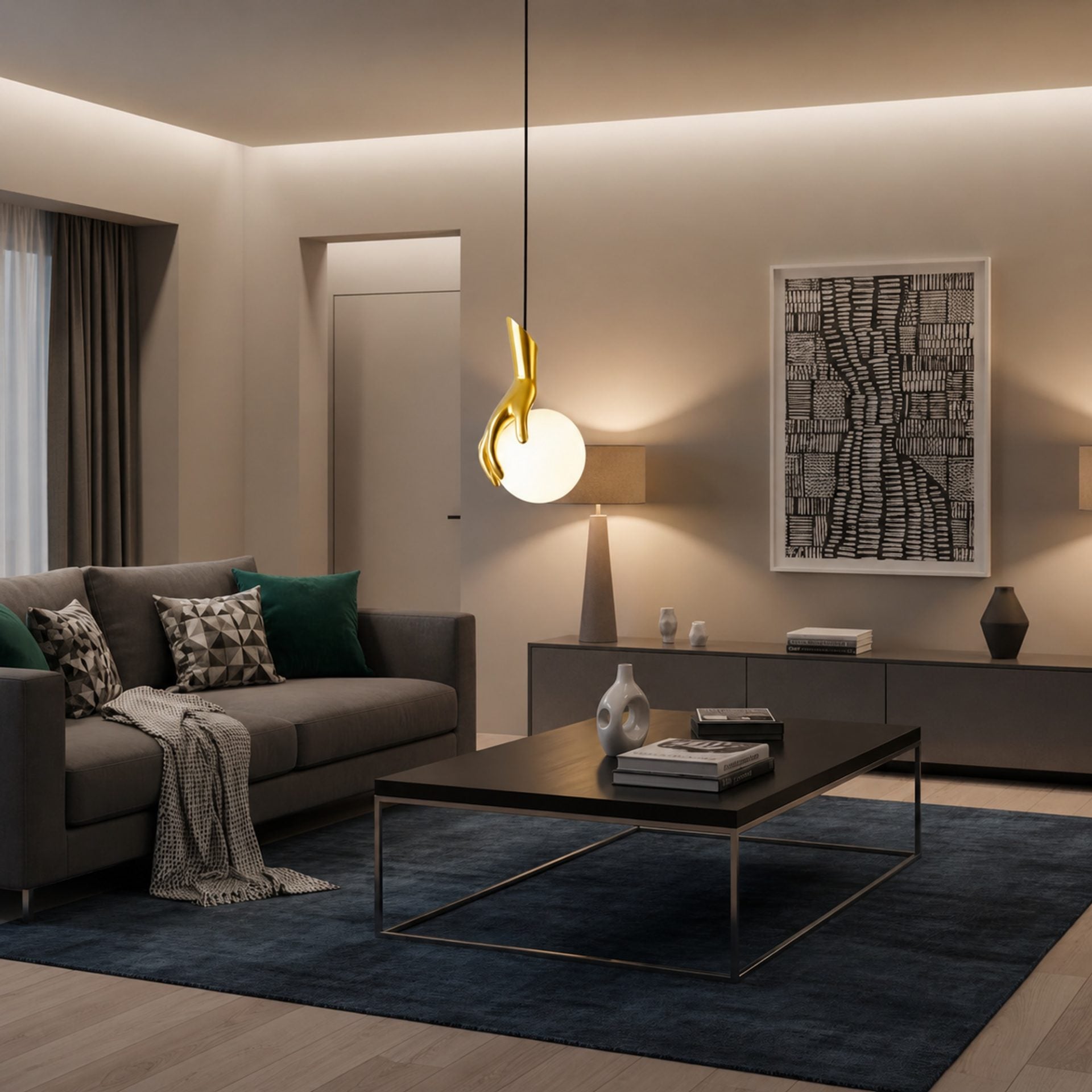 Lustra LED MANOS, 13x120cm, 1xE27, Sticla si Resina, Auriu