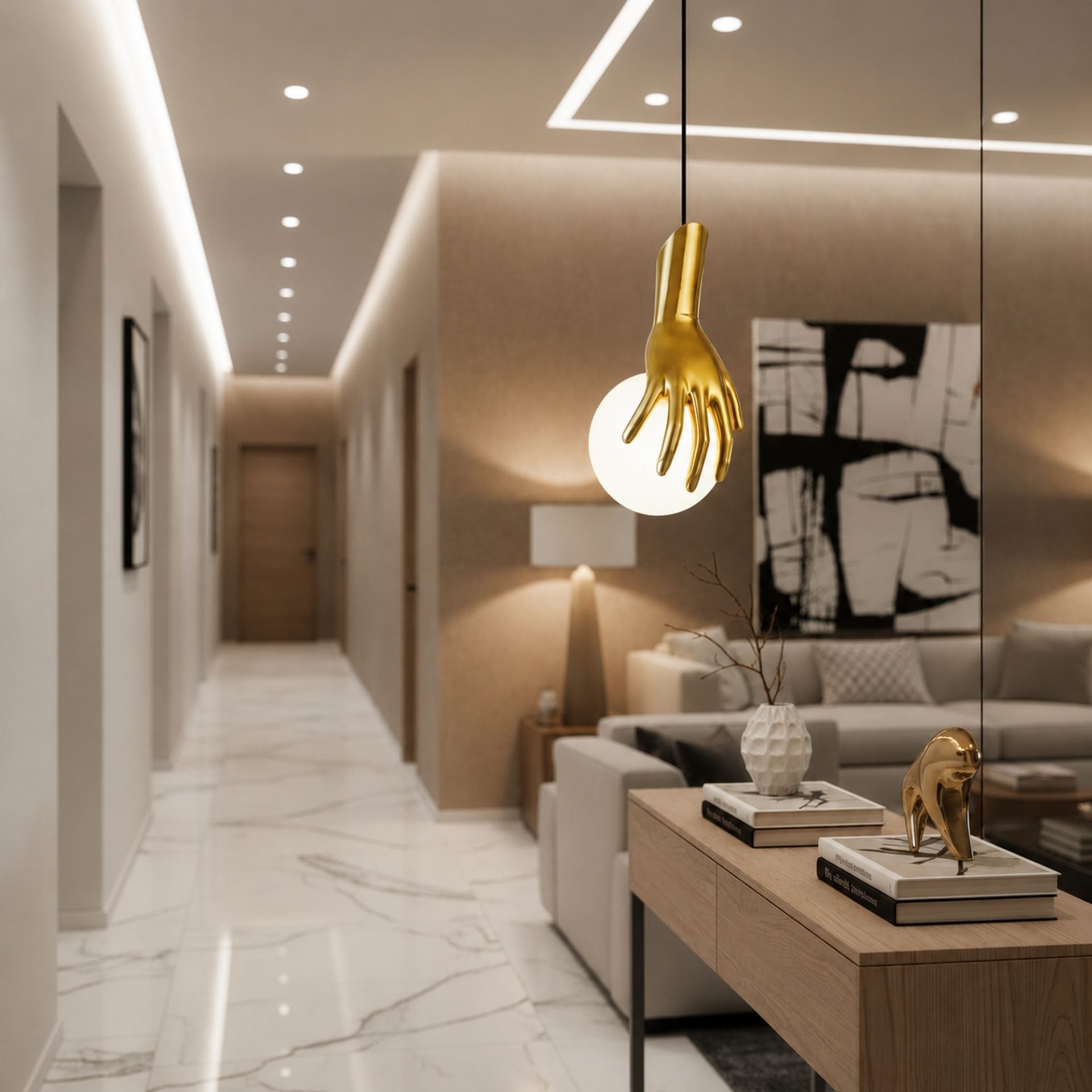 Lustra LED MANOS, 13x120cm, 1xE27, Sticla si Resina, Auriu