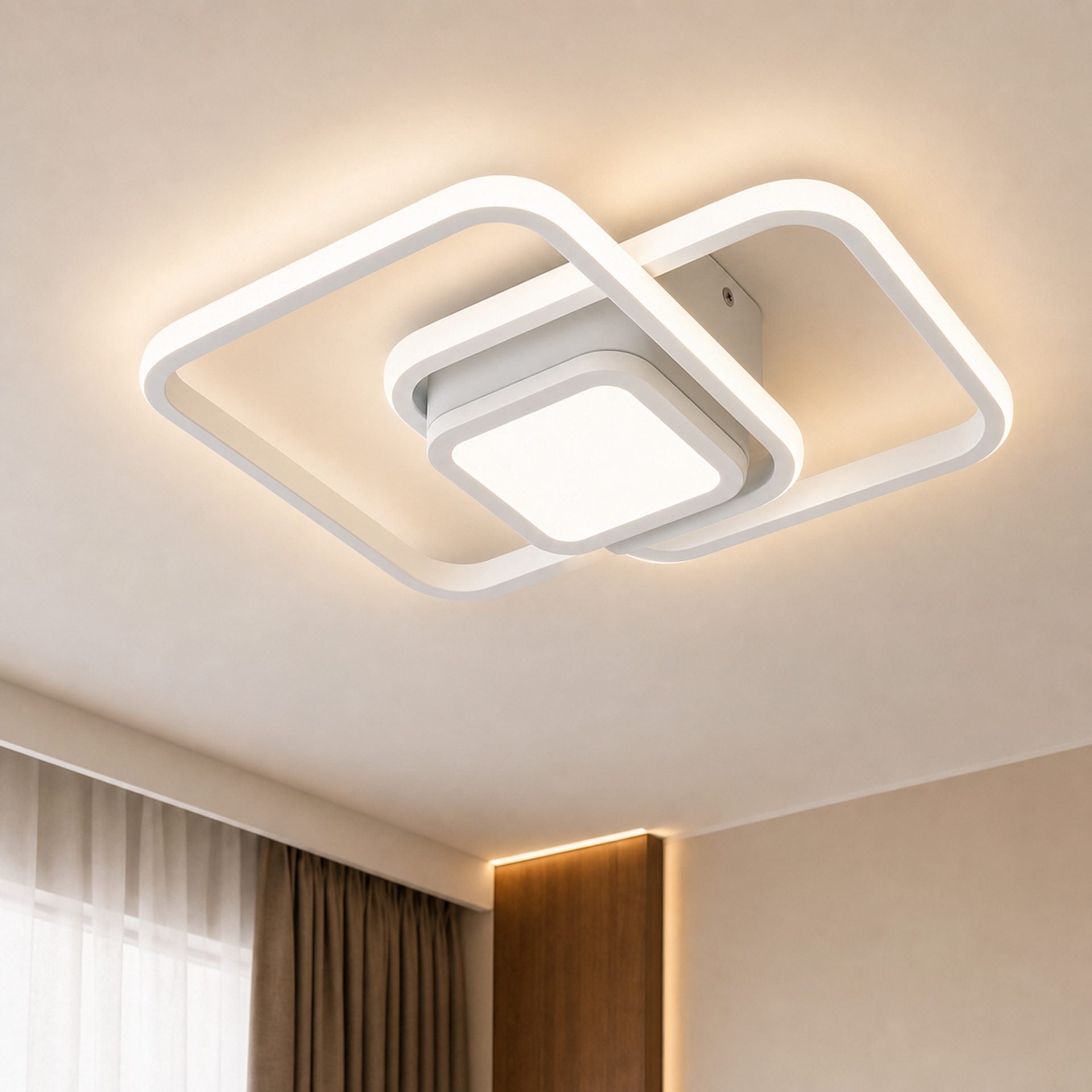 Lustra LED Moderna DUOFORM, 21W, Design Geometric cu 3 Patrate, Lumina Calda/Neutra/Rece, Alb