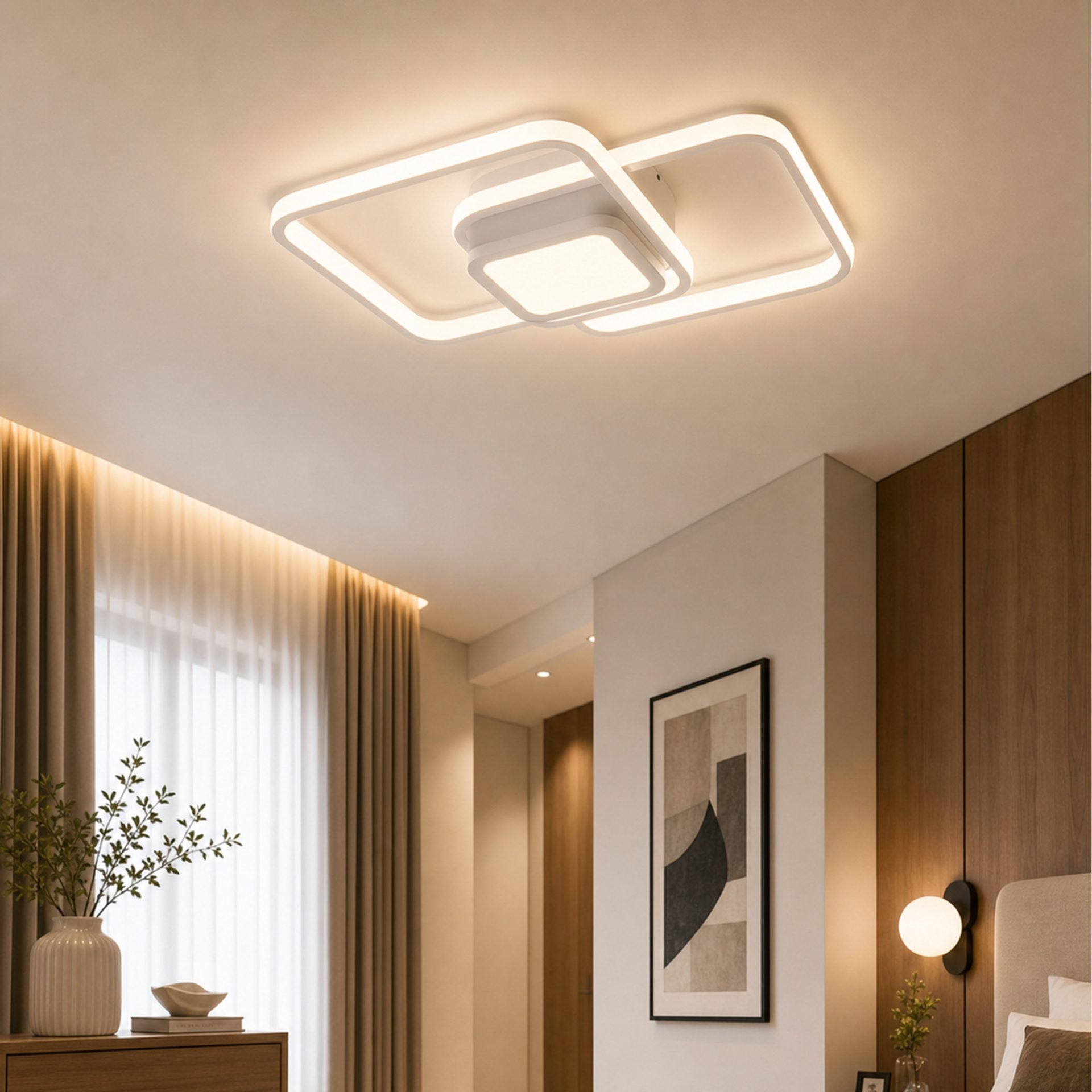 Lustra LED Moderna DUOFORM, 21W, Design Geometric cu 3 Patrate, Lumina Calda/Neutra/Rece, Alb