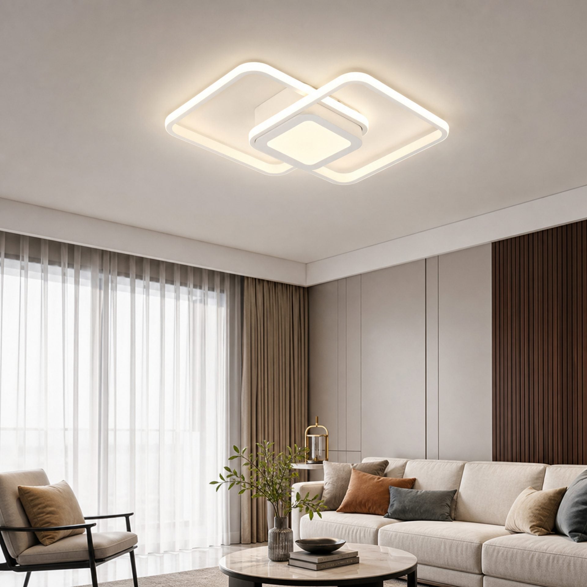 Lustra LED Moderna DUOFORM, 21W, Design Geometric cu 3 Patrate, Lumina Calda/Neutra/Rece, Alb
