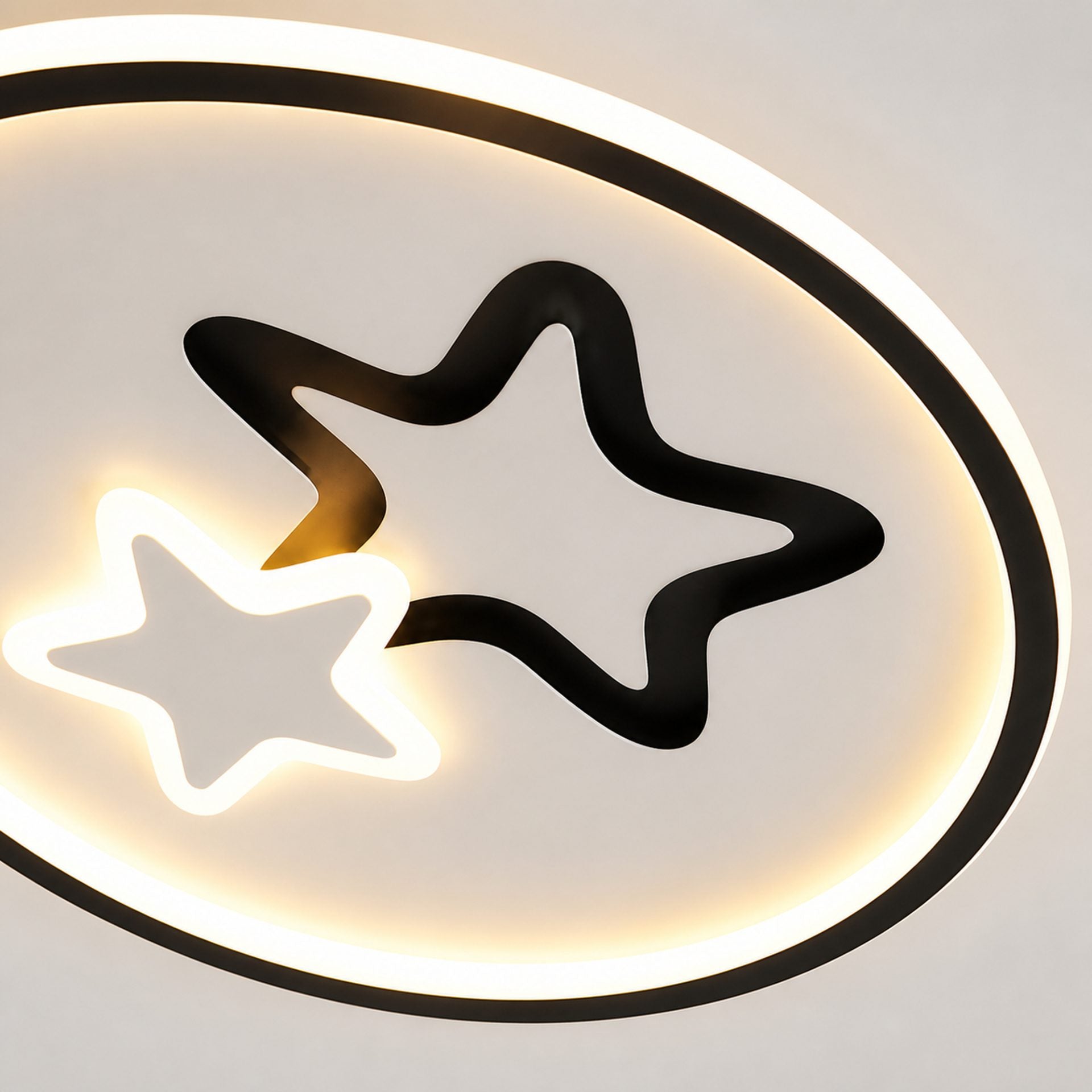 Lustra LED Moderna EMELIANA, 57W, Forma Luna si Stea, 3 Surse LED, Telecomanda, Intensitate Reglabila, 3000K/4000K/6000K, Negru/Alb