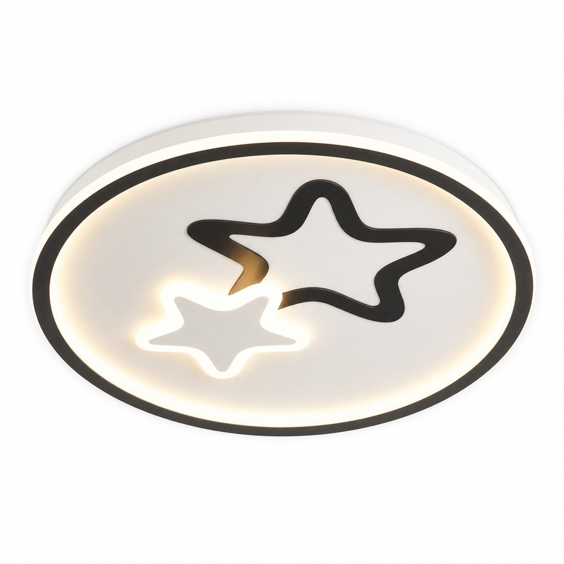 Lustra LED Moderna EMELIANA, 57W, Forma Luna si Stea, 3 Surse LED, Telecomanda, Intensitate Reglabila, 3000K/4000K/6000K, Negru/Alb