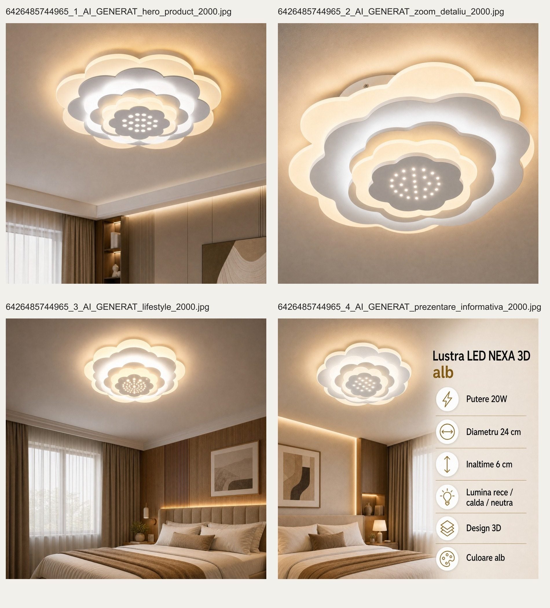 Lustra LED NEXA 3D, 20W, Diametru 24cm, lumina Rece/Calda/Neutra, Alb