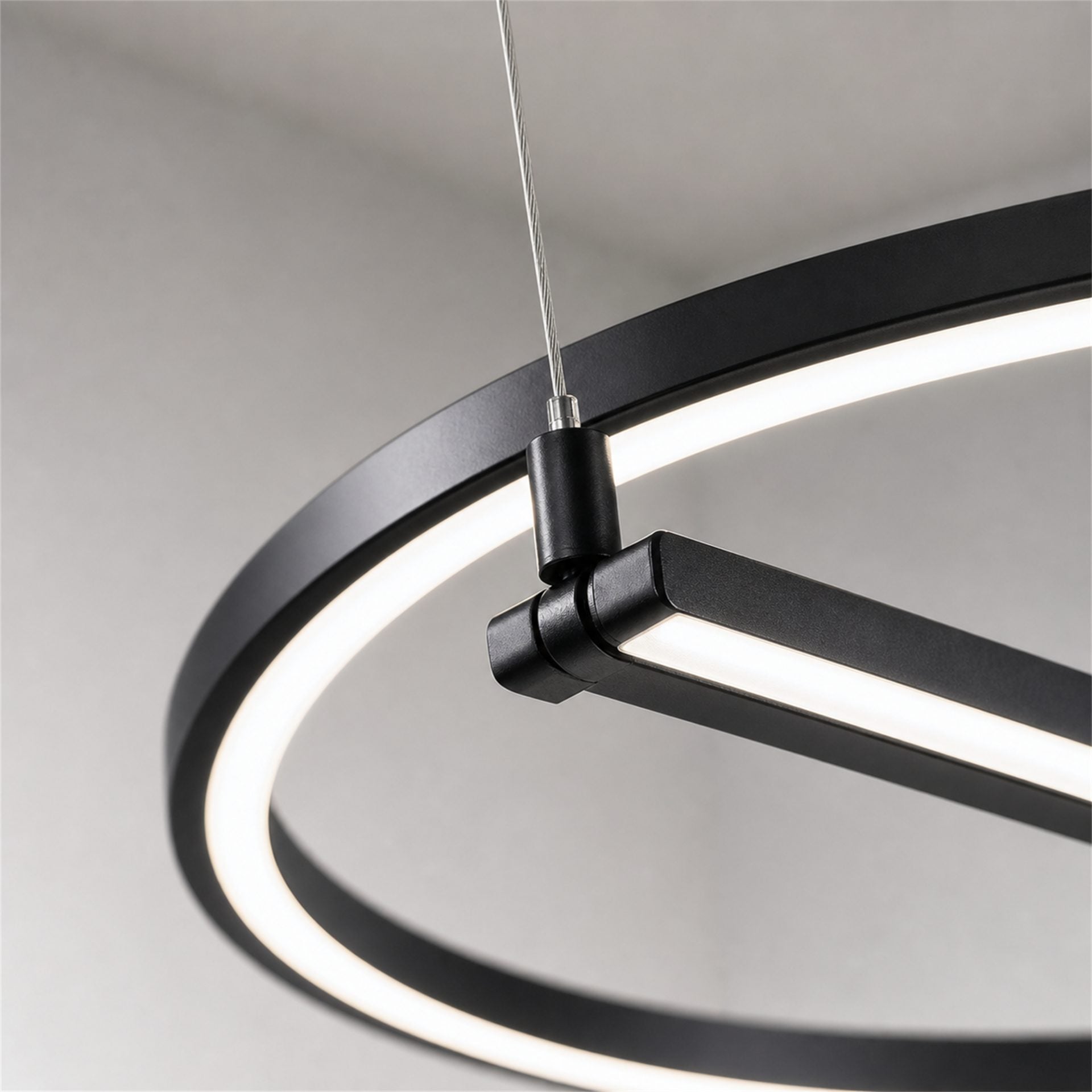 Lustra LED suspendata ANGLE, D52cm, 25W, Inaltime Reglabila, Lumina Rece, Negru, Metal si Acril