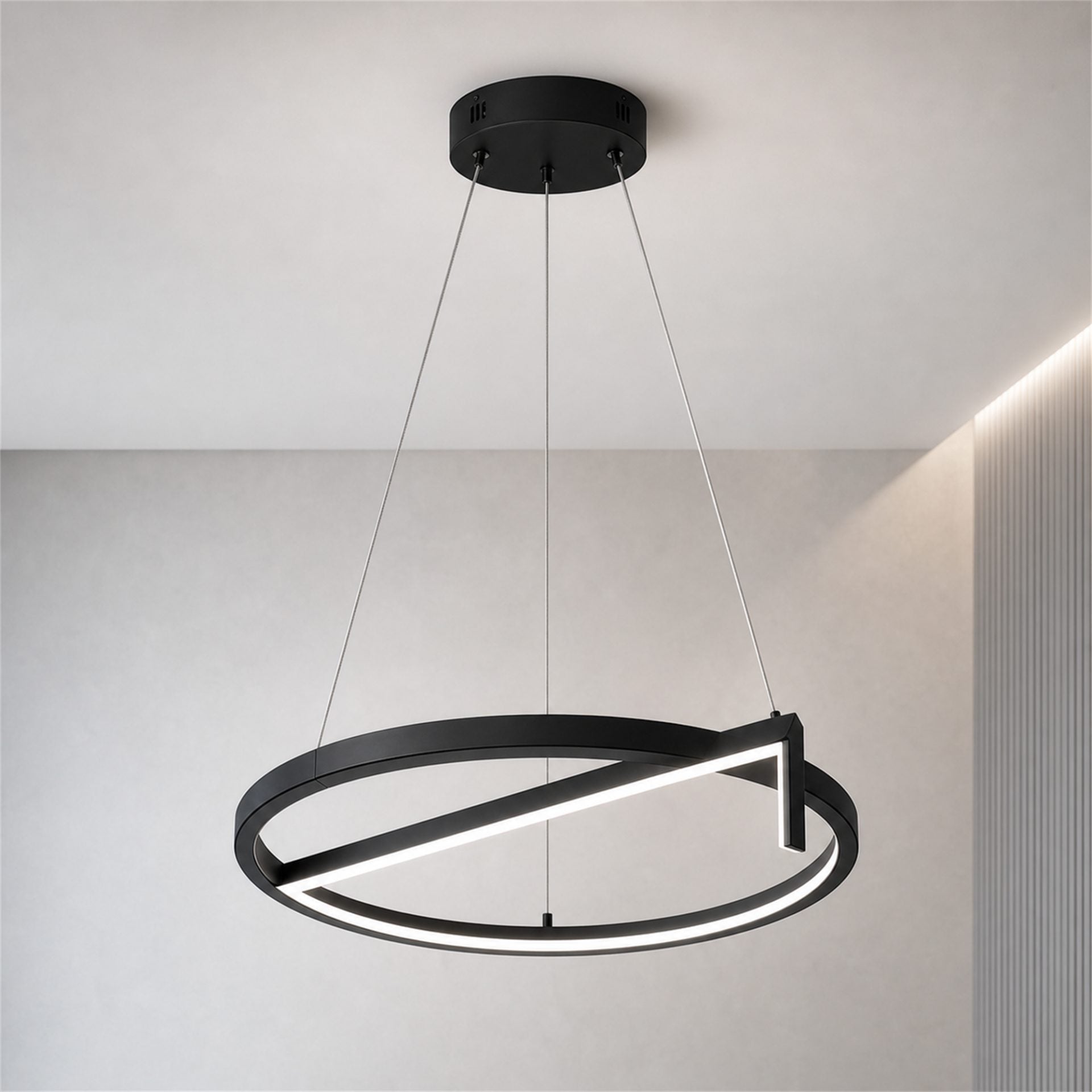 Lustra LED suspendata ANGLE, D52cm, 25W, Inaltime Reglabila, Lumina Rece, Negru, Metal si Acril