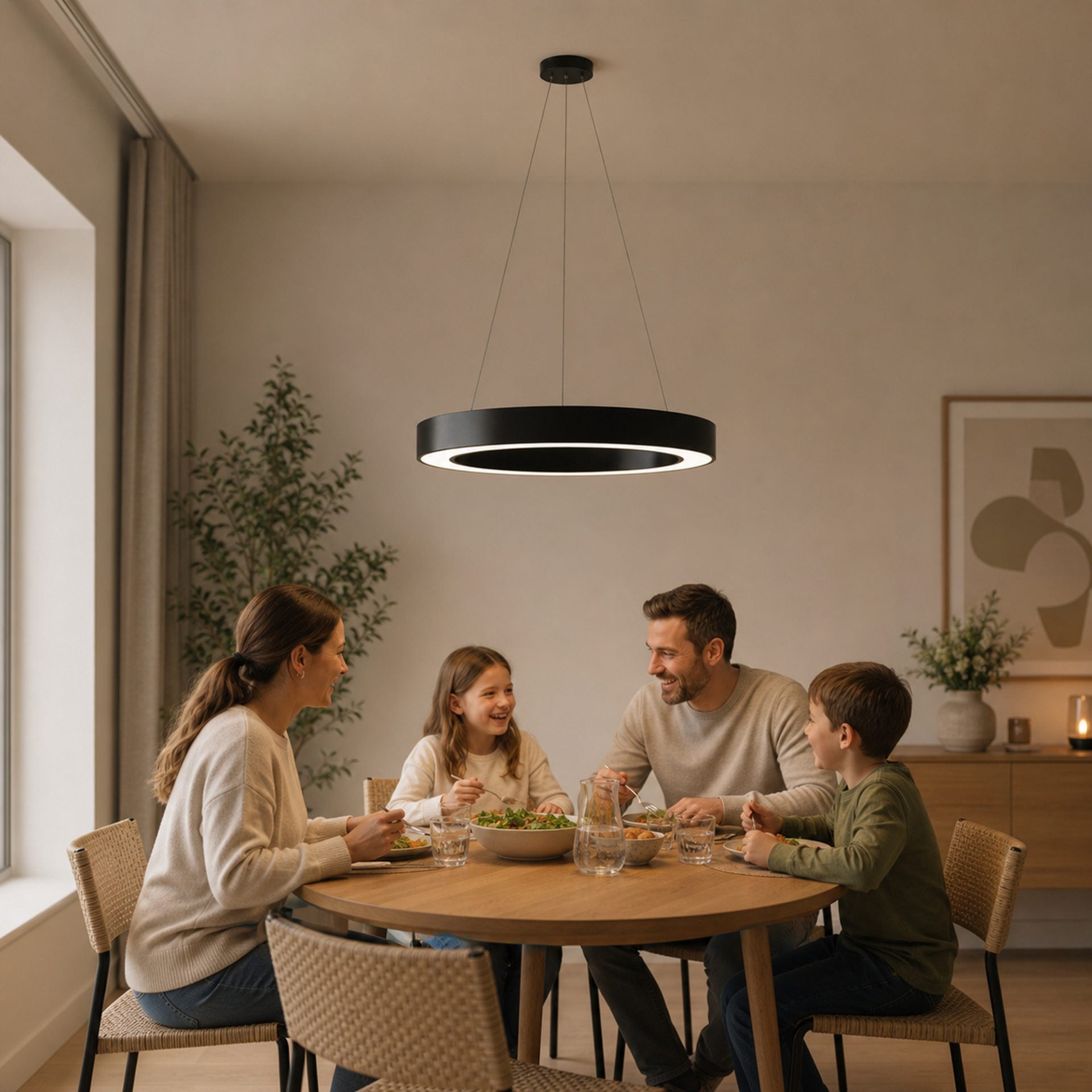 Lustra LED suspendata ANGLE, D52cm, 25W, Inaltime Reglabila, Lumina Rece, Negru, Metal si Acril