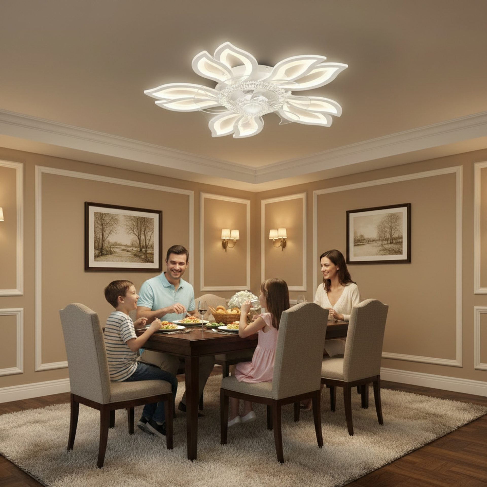 Lustra LED Ventilator ANEMO cu Telecomanda, 30W, D61cm, Lumina Rece/Neutra/Calda, Metal si Plastic, Alb