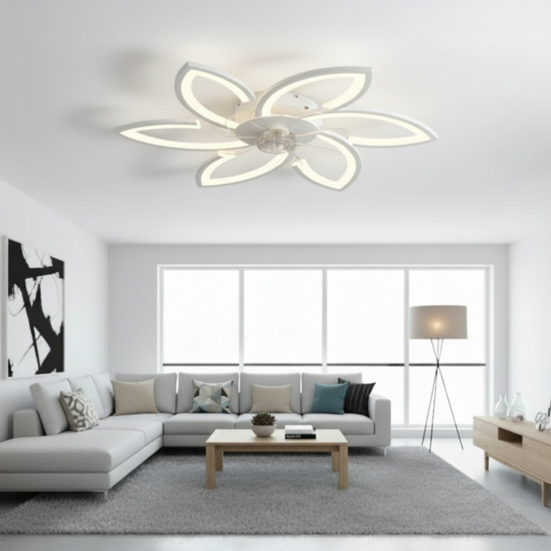 Lustra LED Ventilator ANEMO cu Telecomanda, 36W, D76.5cm, Lumina Rece/Neutra/Calda, Metal si Plastic, Alb