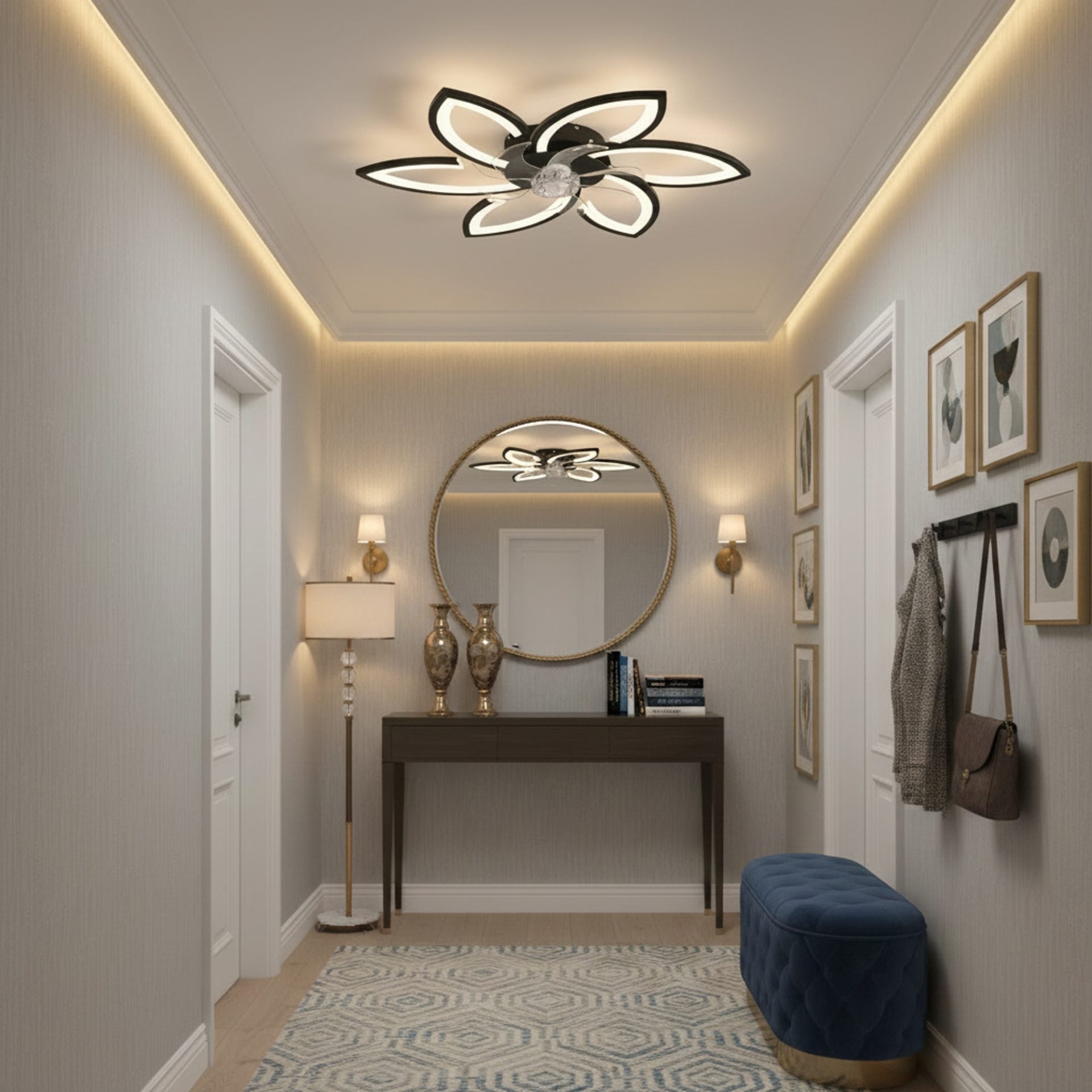 Lustra LED Ventilator ANEMO cu Telecomanda, 36W, D76.5cm, Lumina Rece/Neutra/Calda, Metal si Plastic, Negru