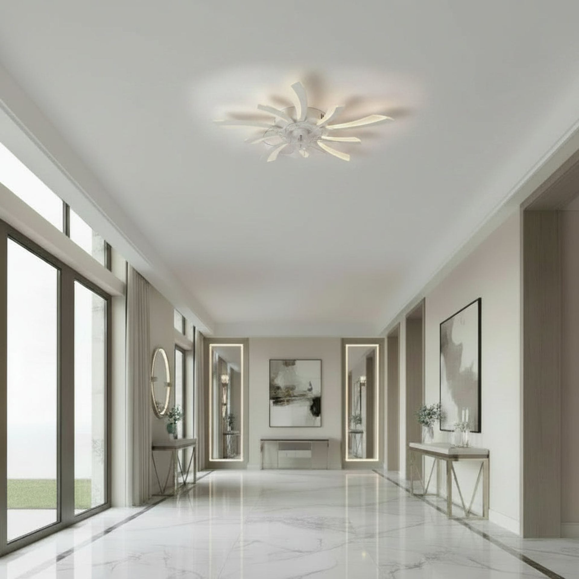 Lustra LED Ventilator VIRTULA cu Telecomanda, 29W, D77cm, Lumina Rece/Neutra/Calda, Metal si Plastic, Alb