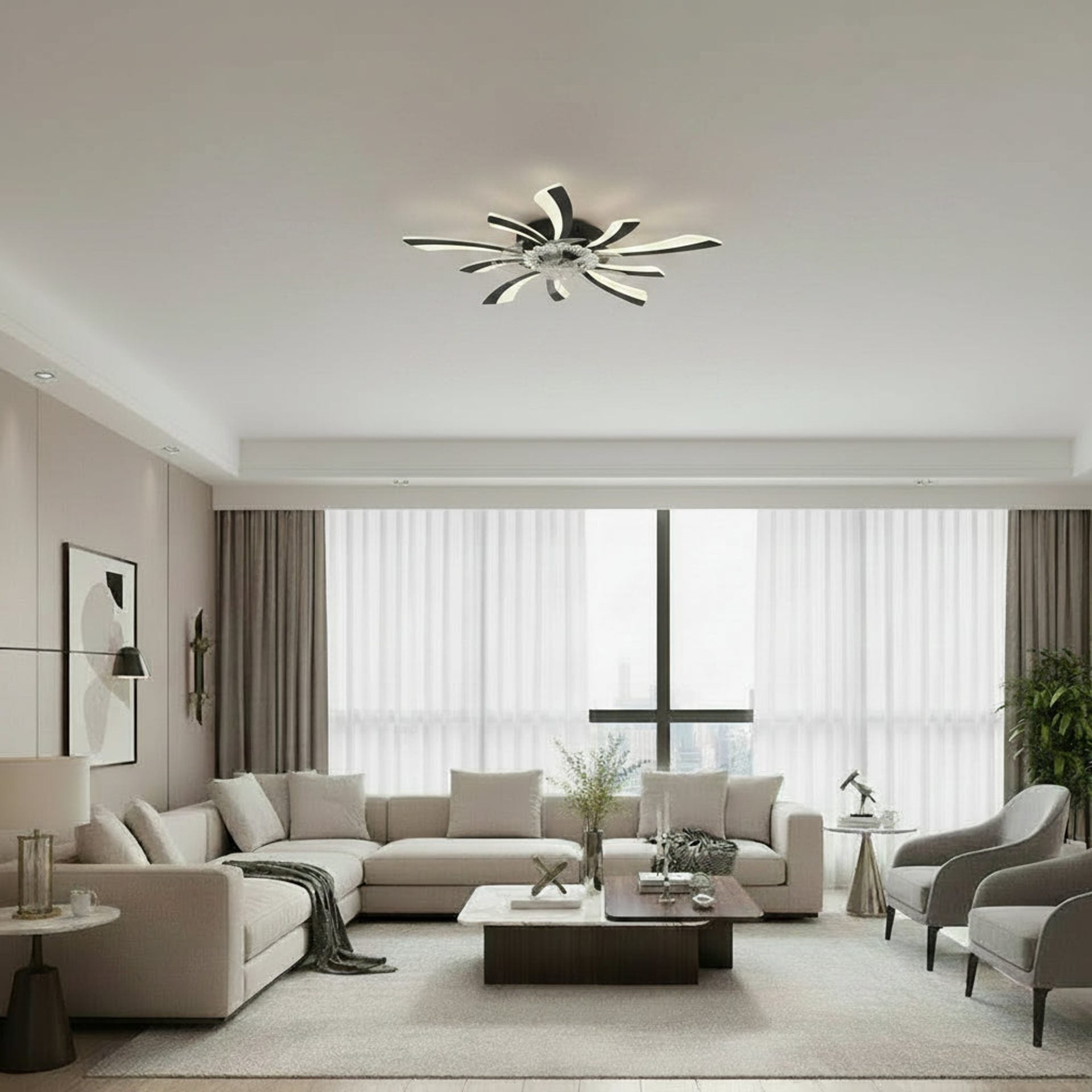 Lustra LED Ventilator VIRTULA cu Telecomanda, 29W, D77cm, Lumina Rece/Neutra/Calda, Metal si Plastic, Negru