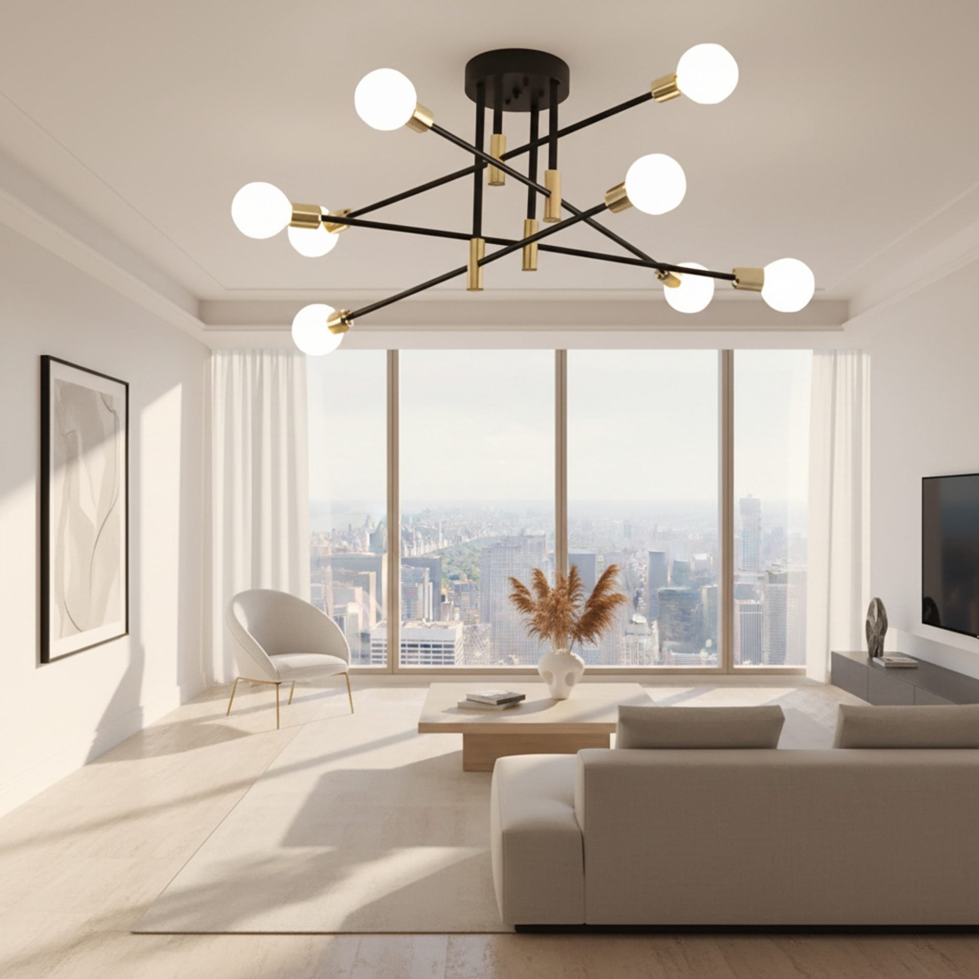 Lustra Modernist Hexa 8 Duo, 8x E27, Negru si Auriu, Design Modern