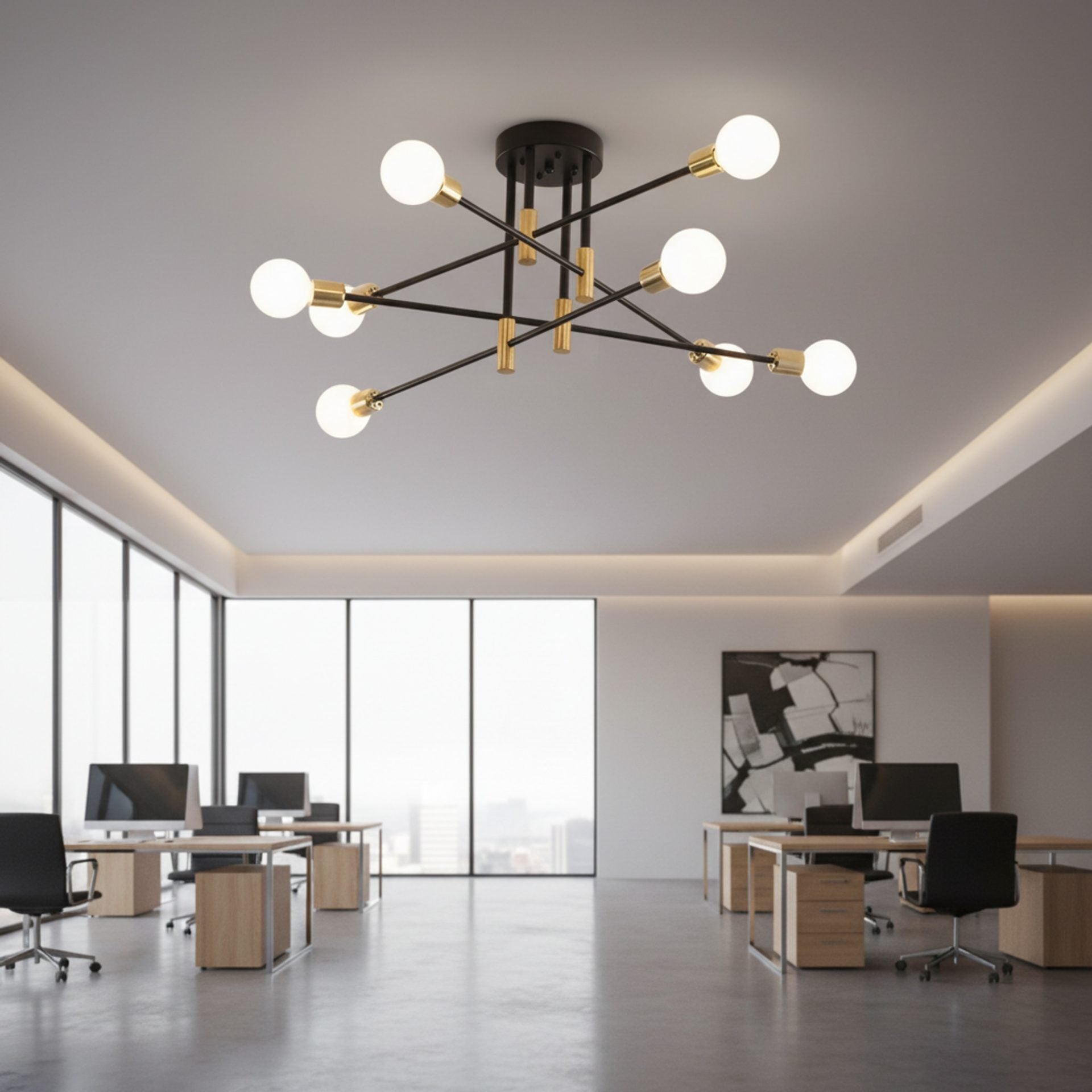 Lustra Modernist Hexa 8 Duo, 8x E27, Negru si Auriu, Design Modern