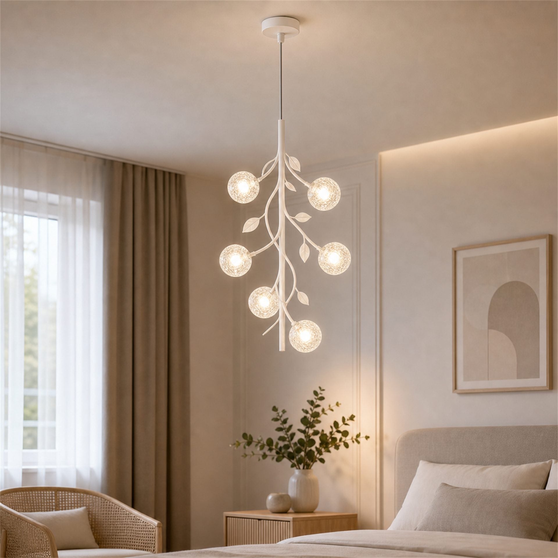 Lustra Suspendata VINE Petito, Ø28cm, 7xG9, Alb, Metal si Sticla