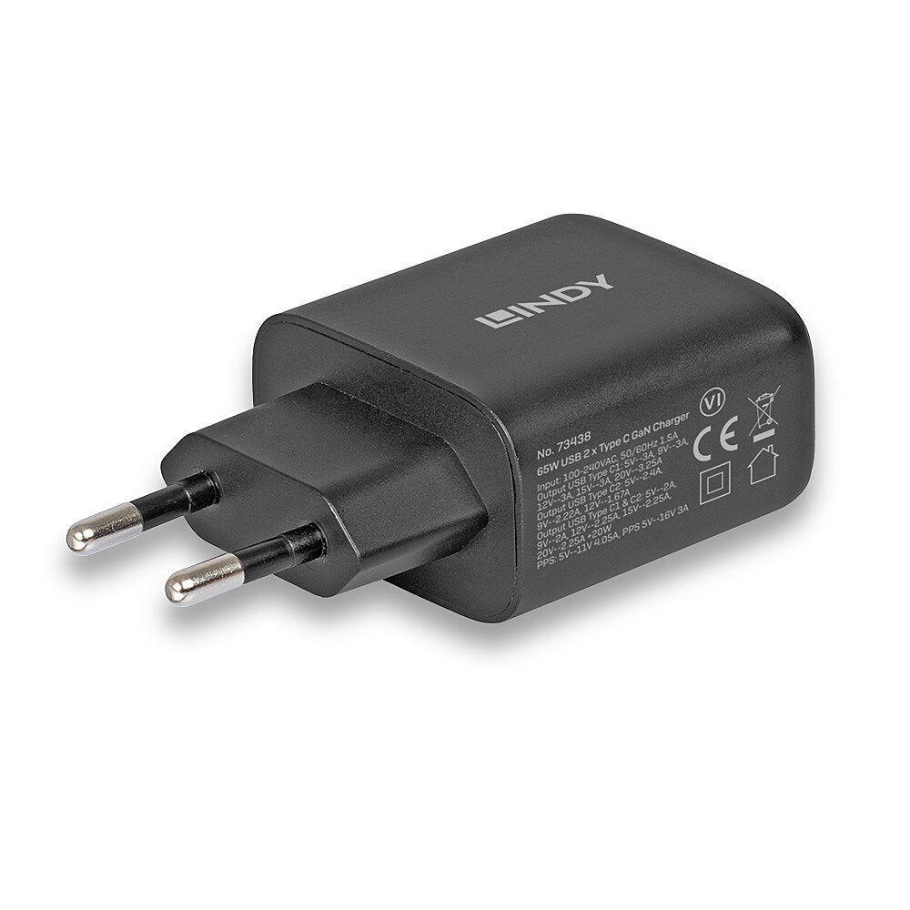 Incarcator Lindy 2x USB Type-C GaN 65W "LY-73438"