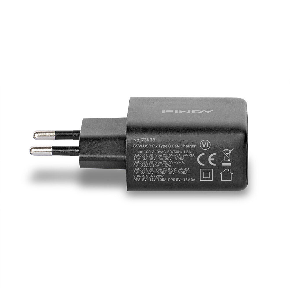 Incarcator Lindy 2x USB Type-C GaN 65W "LY-73438"