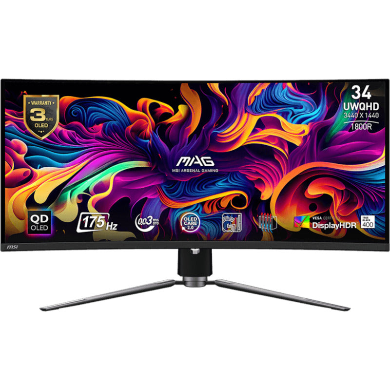 MONITOARE MSI - gaming MS-3DD0,MSI,ID1/Black-Black,34,Anti-Reflection,Non-touch,QD- OLED,UWQHD,LED,Curve 1800R,175Hz,0.03ms,21:9,EU,36M,341CQP QD-OLED 