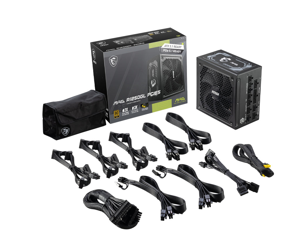 MSI MAG A1250GL PCIE5 EU 1250W Fully-Modular 80 Plus Gold Color Box Pallet packing7Y Warranty 