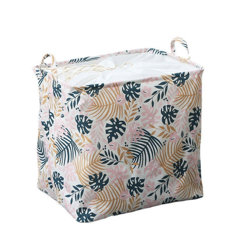 Cos de Depozitare pentru Rufe, Cos Pliabil CLOTHBOX pentru Depozitarea Jucarii, Haine, Cos de Haine Murdare cu Snur, 80 x 50 x 50 cm, Model Frunze, Alb Multicolor