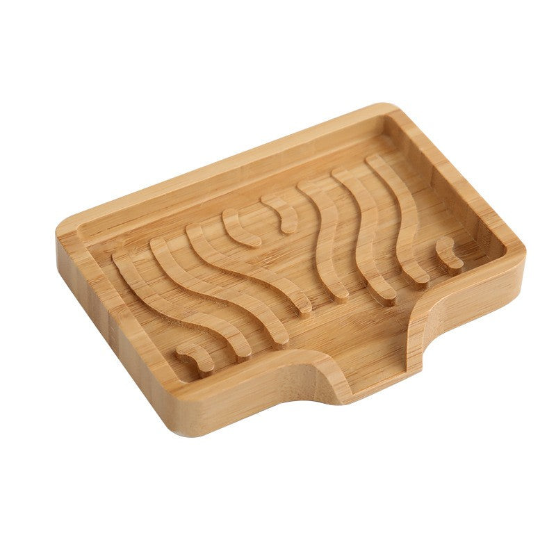 Savonieră din Lemn, cu Sistem de Scurgere a Apei, Design Ventilat pentru Uscare Rapidă, Suport pentru Săpun Solid, 12.8 x 9.8 x 1.6 cm, Natur