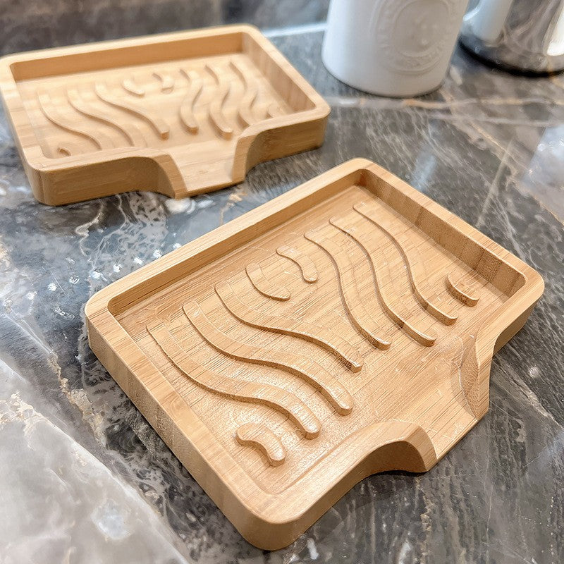 Savonieră din Lemn, cu Sistem de Scurgere a Apei, Design Ventilat pentru Uscare Rapidă, Suport pentru Săpun Solid, 12.8 x 9.8 x 1.6 cm, Natur